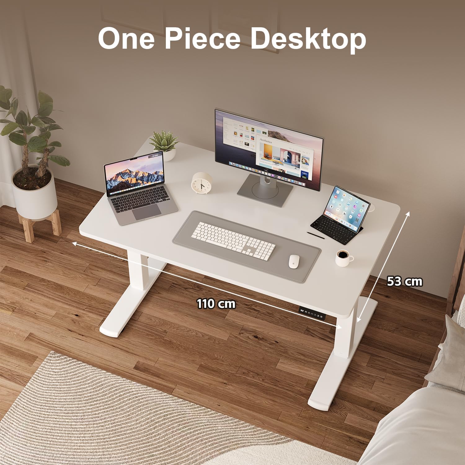 JUMMICO Elektrisch höhenverstellbarer Schreibtisch – Stehsitztisch mit Memory-Funktion & kompletter Tischplatte, Computertisch für Büro & Zuhause, 80 x 53 cm, Weiß – Bild 3
