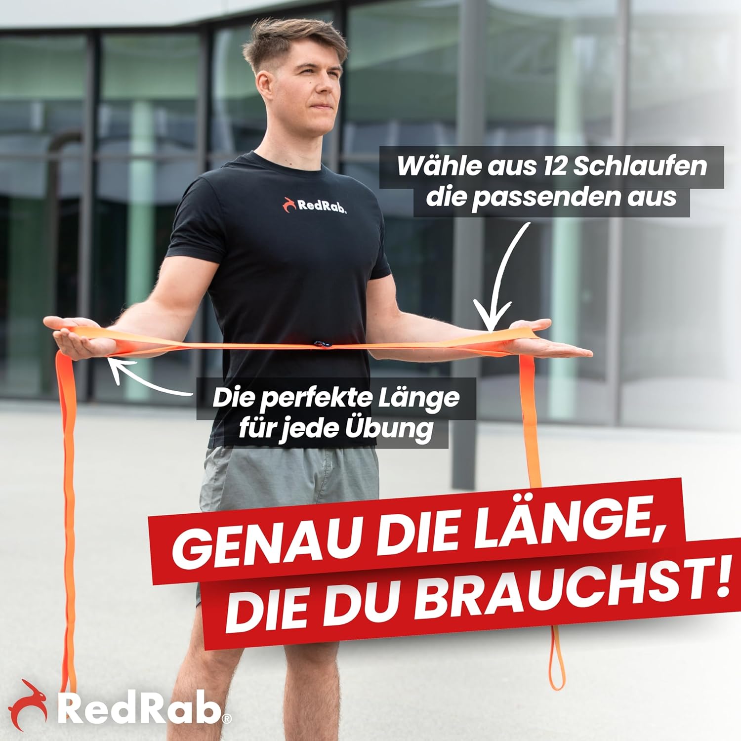 RED RAB Fitnessbänder Stoff – Übungsband mit Schlaufen – 245 cm lang – Widerstandsbänder & Widerstandsbänder Krafttraining – Fitnessband, Widerstandsband Fitness, Gummiband Sport – Bild 3