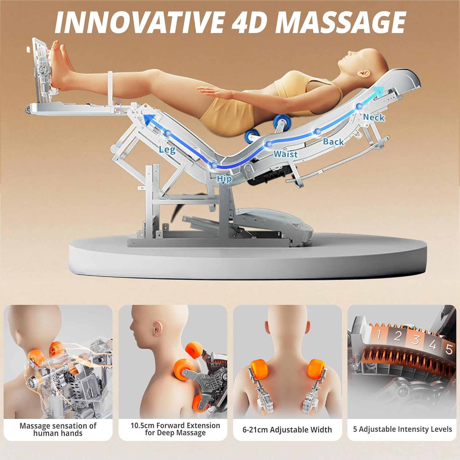 HealthRelife Ganzkörper-Massagestuhl mit Bodyscan 4D-Roboterhänden, intelligenter Shiatsu-Massage-Sitzbezug mit Sprachfunktion, Rückenheizung (schwarz) – Bild 6