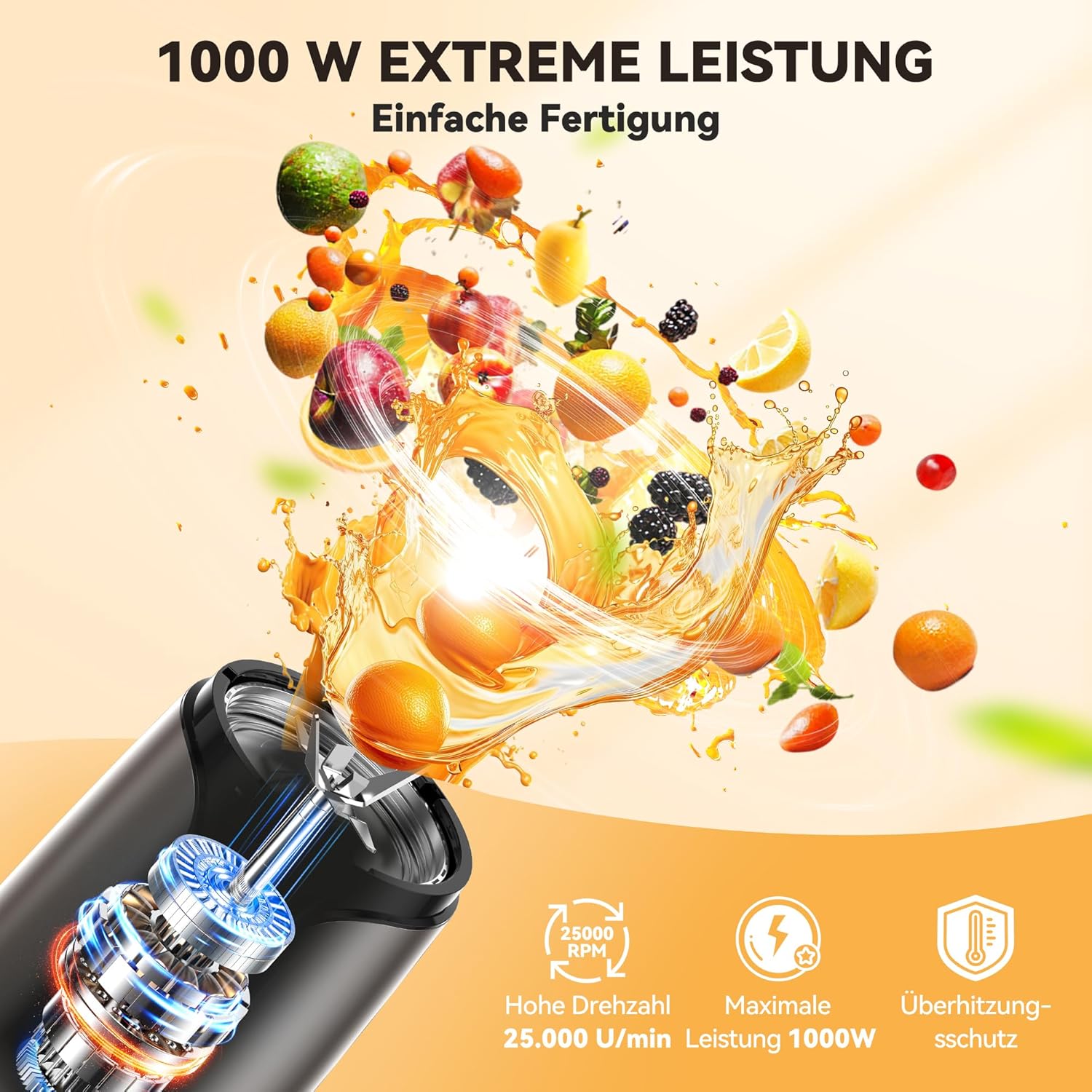 TECKNET 1000 W Smoothie Maker, Smoothie Mixer mit 2 BPA-freien Bechern (500 ml & 150 ml), Standmixer klein mit Kreuzklingen aus 304 Edelstahl, Smoothie Maker to Go für Milchshakes & Smoothie & Babynahrung – Bild 2