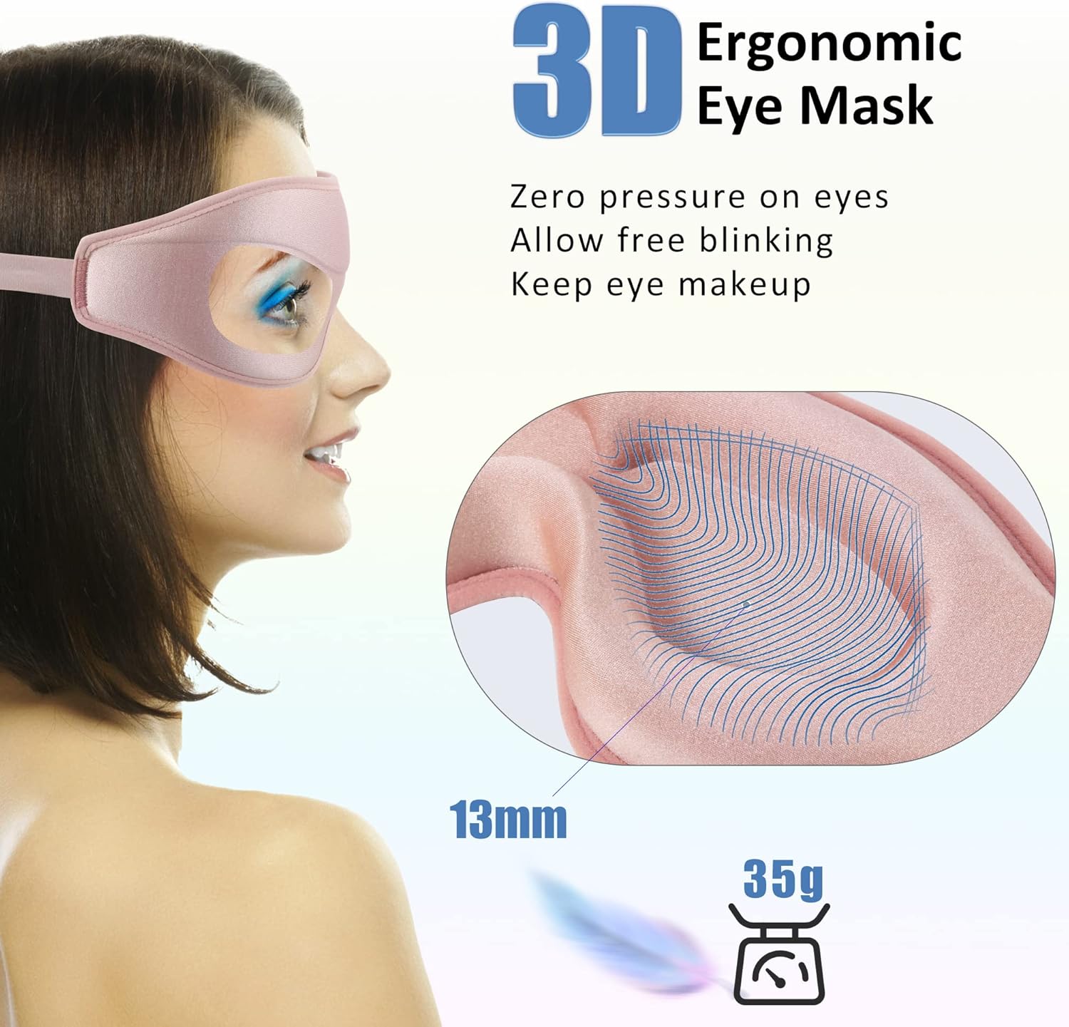 Schlafmaske Damen, 3D-Schlafmaske, bequeme Augenmaske, Rosa, kein Druck auf die Augen, wiegt nur 35 g, atmungsaktive Kinder, weiche Augenklappe, Damen-Schlaf-Augenmaske – Bild 2