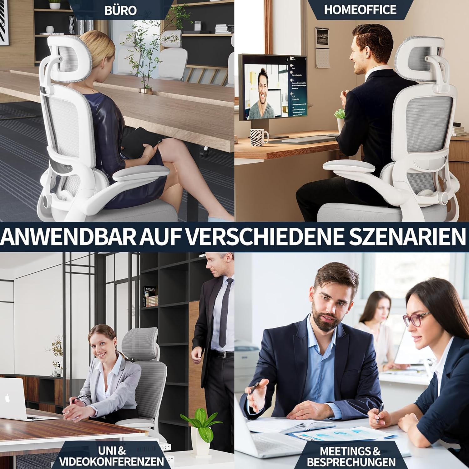 TRALT Ergonomischer Bürostuhl mit verstellbarer Lendenwirbelstütze, Kopfstütze, Gaming-Stuhl, Bürostuhl, Schreibtischstuhl, Heimbürostuhl, ergonomisch, 150 kg, für große Menschen, Grau – Bild 8