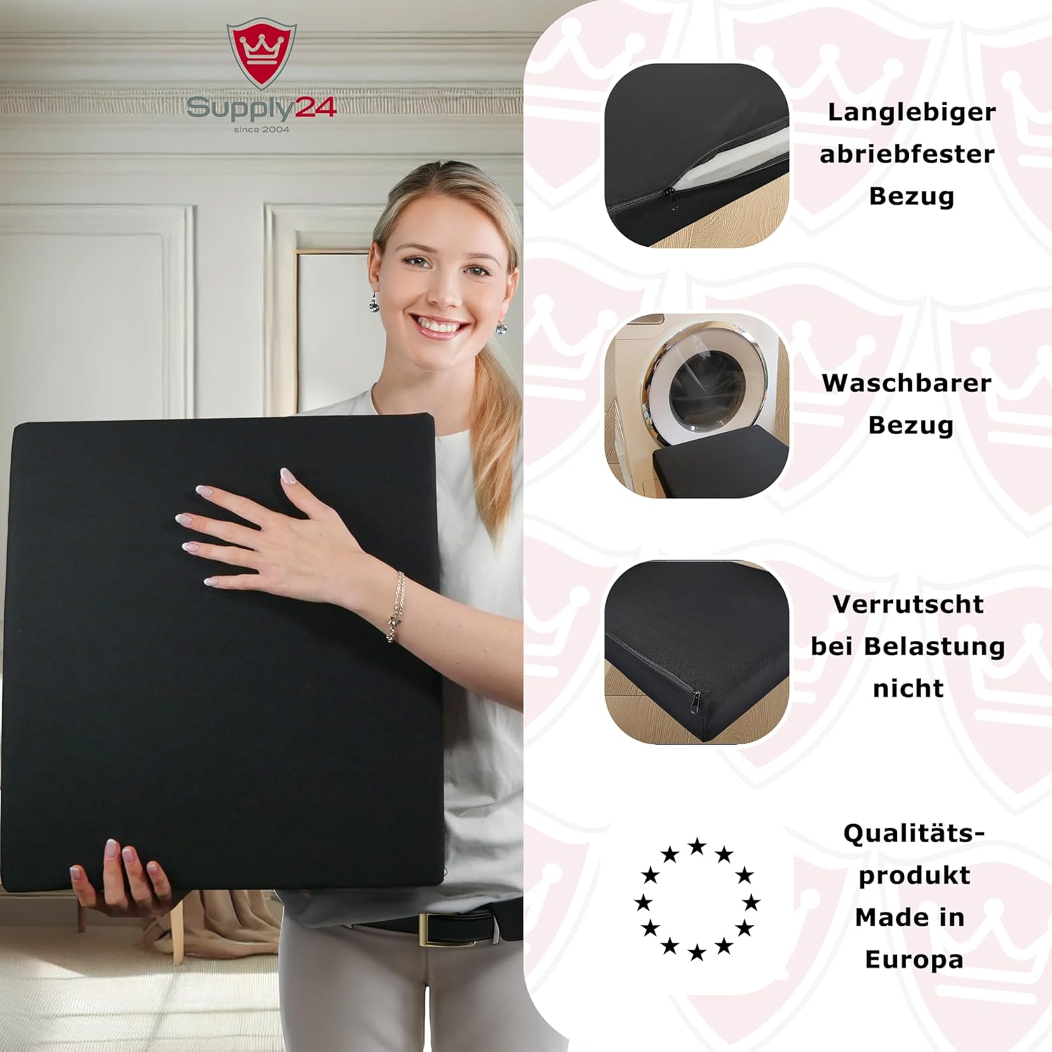 Orthopädisches Gelschaum-Sitzkissen gegen Dekubitus, 45 x 43 x 7 cm – hergestellt in Europa | Ergonomisch und druckentlastend | Hochwertiger RG60 Gelschaum | – Bild 2