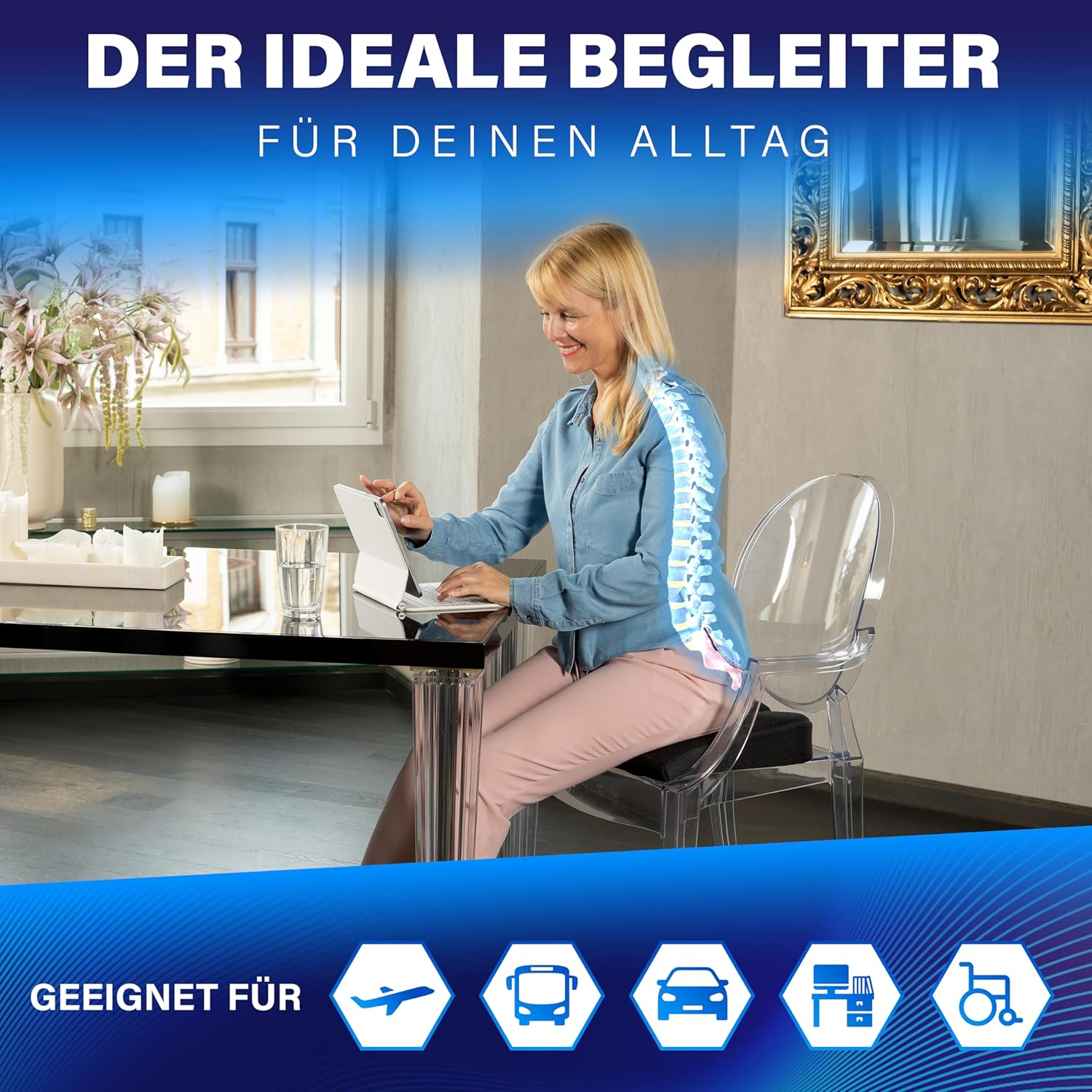 Ergonomisches Keilkissen und Lendenkissen von Healthfix – ideal für Büro und Heimbüro, verbessert die Sitzhaltung, lindert Sitzschmerzen und erhöht den Komfort – Bild 3
