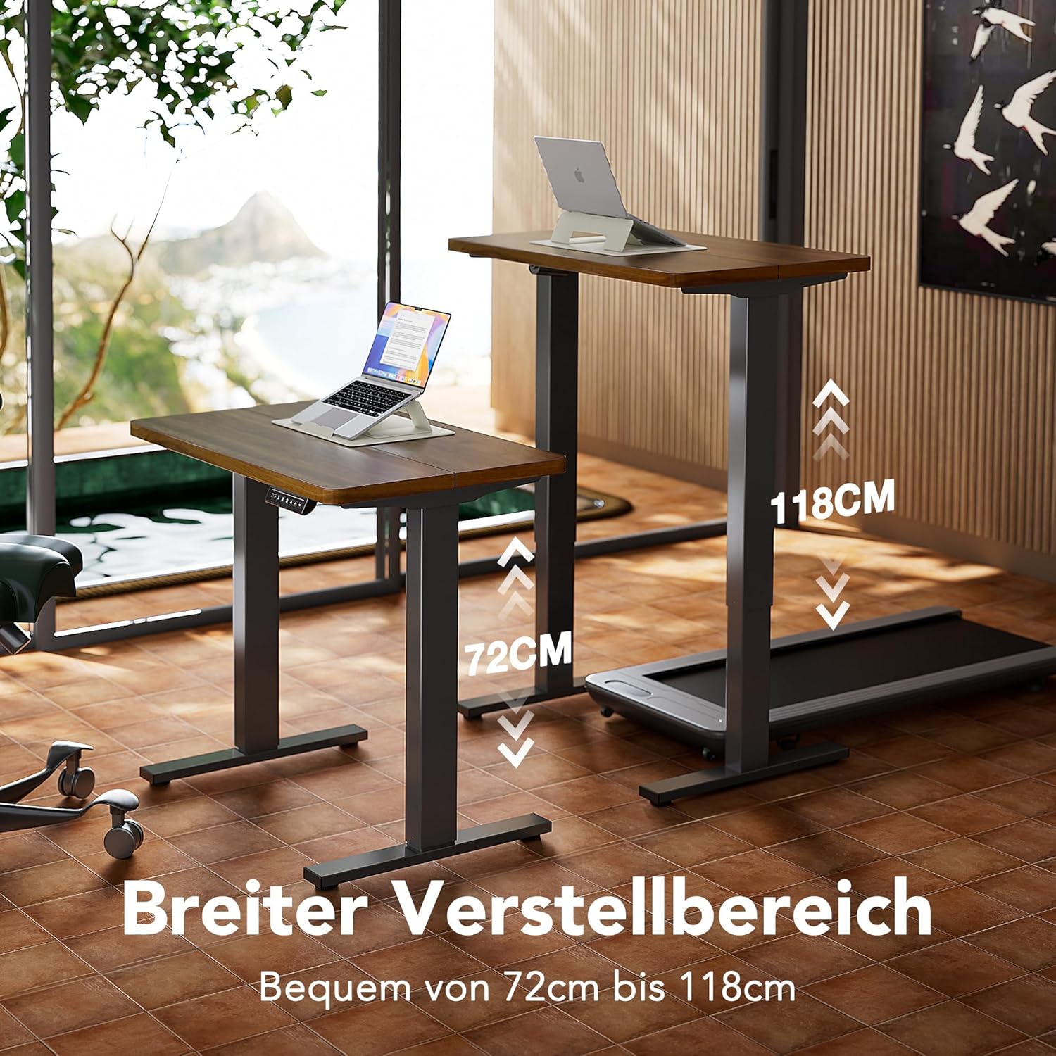 HUANUO Höhenverstellbarer Schreibtisch mit USB-Ladeanschluss 160 x 80 cm, 4 Speicherhöheneinstellungen, elektrischer Schreibtisch für Heimbüro und Computerarbeitsplatz – Bild 2