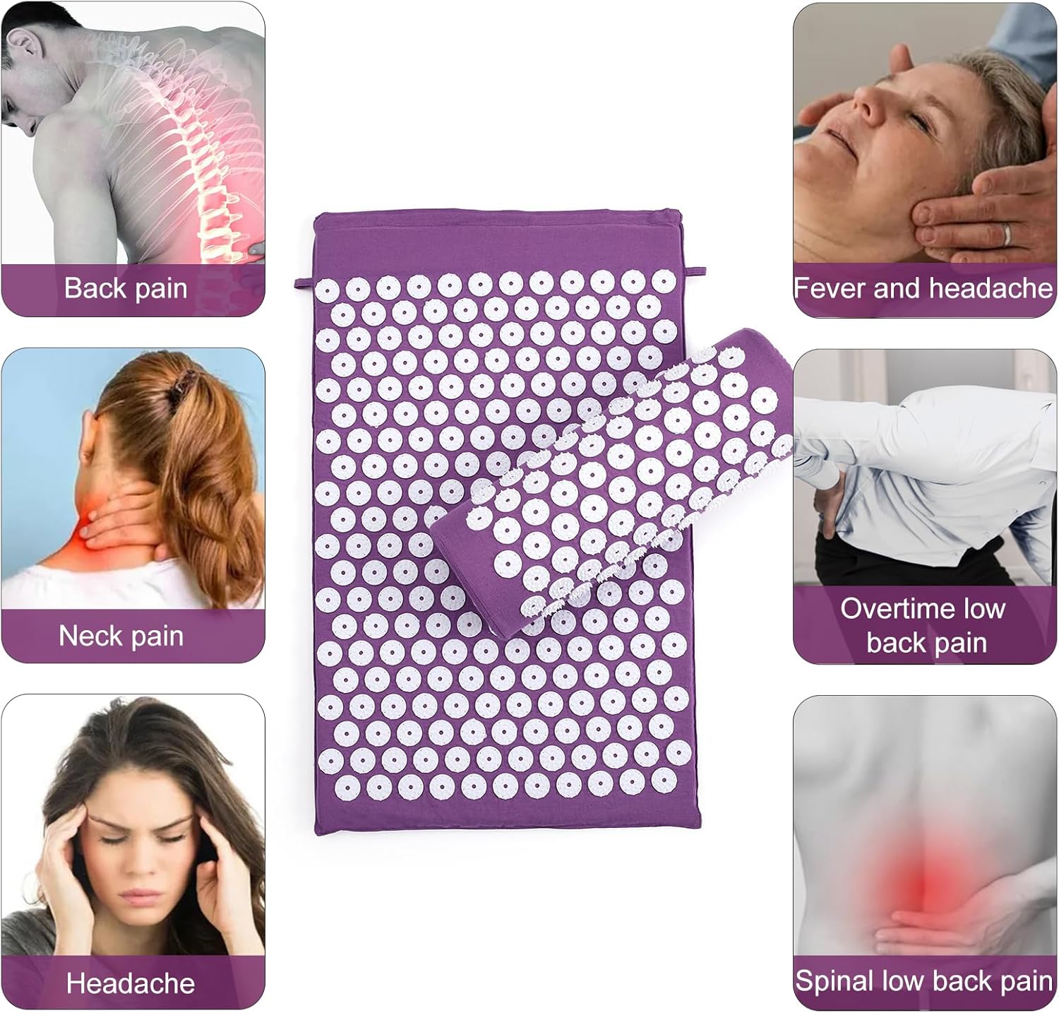 Akupressurmatte mit Kissen, Nagelmatte, Akupunkturmatte, Fakirmatte, Akupunkturmatte, Nadelstimulationsmatte, Stachelmatte, Nadelmatte, Akupressurmatte für wohltuende Entspannung und Massage (Rosenrot) – Bild 3