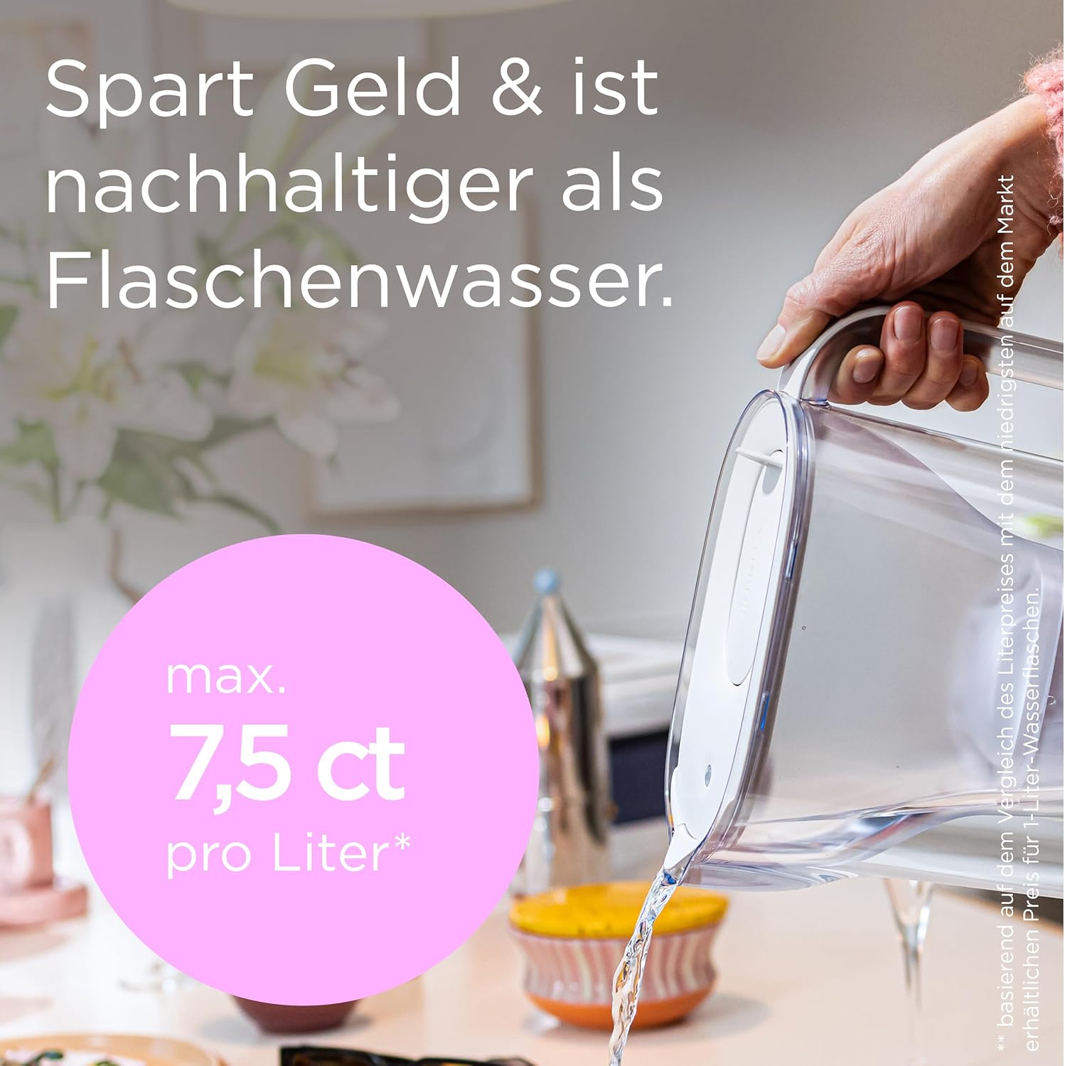 BRITA Style Essential Wasserfilterkanne weiß (2,4 l) inklusive 4 x BRITA Maxtra Pro Extra Kalkschutz – kühlschrankgeeignete Filterkanne mit Smart Light LED & Klappdeckel, filtert Verunreinigungen und mehr – Bild 5