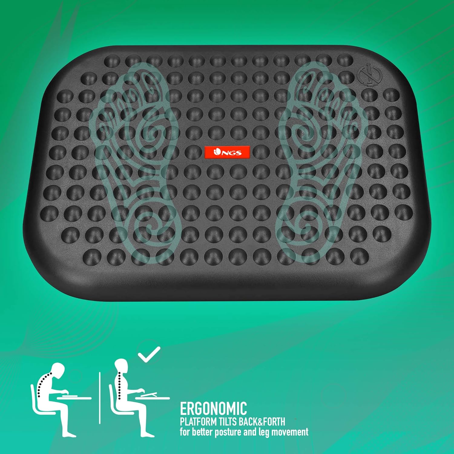 NGS Footnest Ergonomische höhenverstellbare Fußstütze, Bürofußstütze mit Neigung 0° - 15º und rutschfestem Fuß – Bild 4