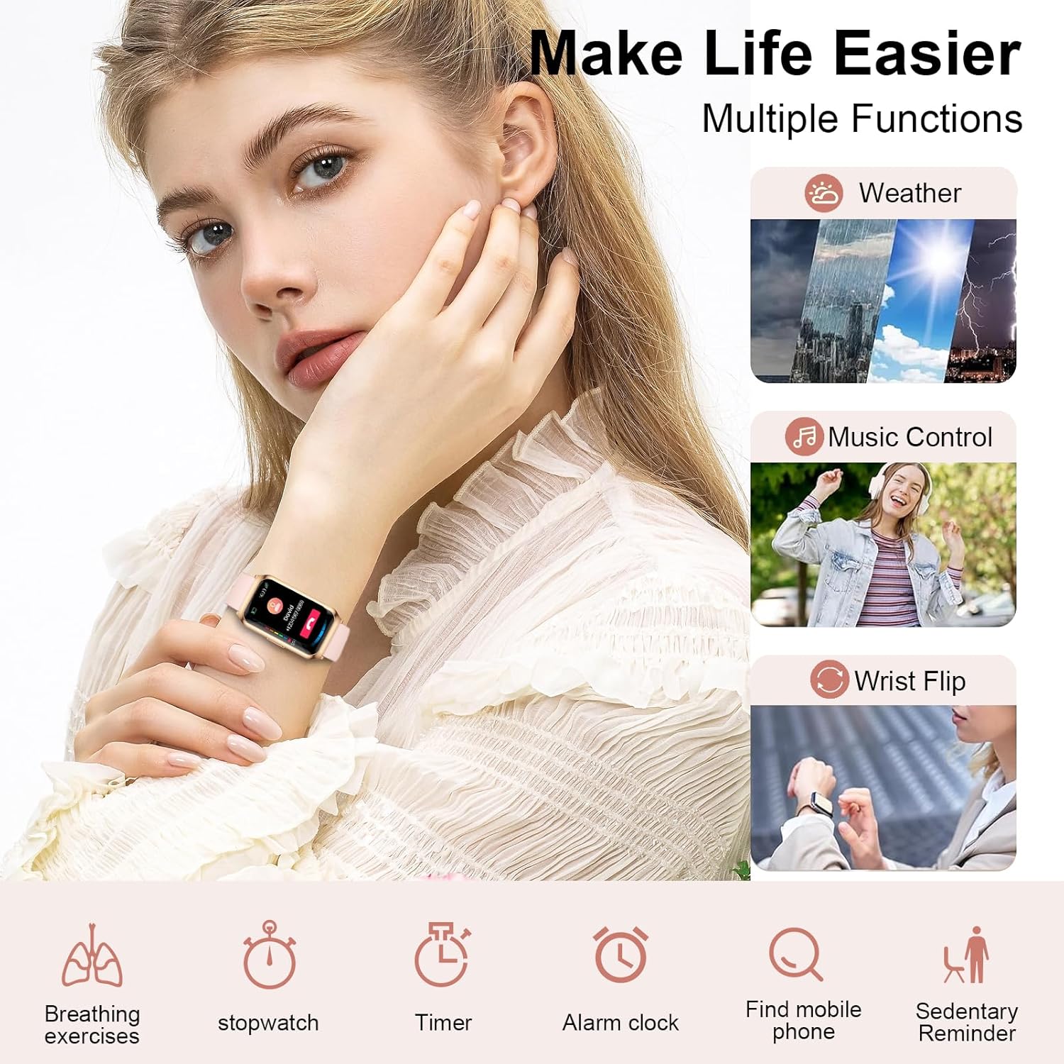 Damen-Smartwatch, 1,47-Zoll-Fitness-Tracker mit 25 Sportmodi, SpO2, Herzfrequenz-Schlafmonitor, Aluminiumgehäuse in Gold, Ultra-Akkulaufzeit, wasserdichte IP68-Fitnessuhr für iOS Android – Bild 9