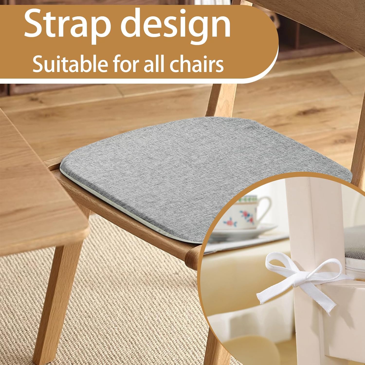 2er-Set Stuhlkissen 40 x 42 x 3 cm mit Bändern, abnehmbarer Bezug mit Reißverschluss, waschbares Sitzkissen, rutschfeste Stuhlkissen, ideal für Zuhause, Büro, Küche, Esszimmer – Bild 4