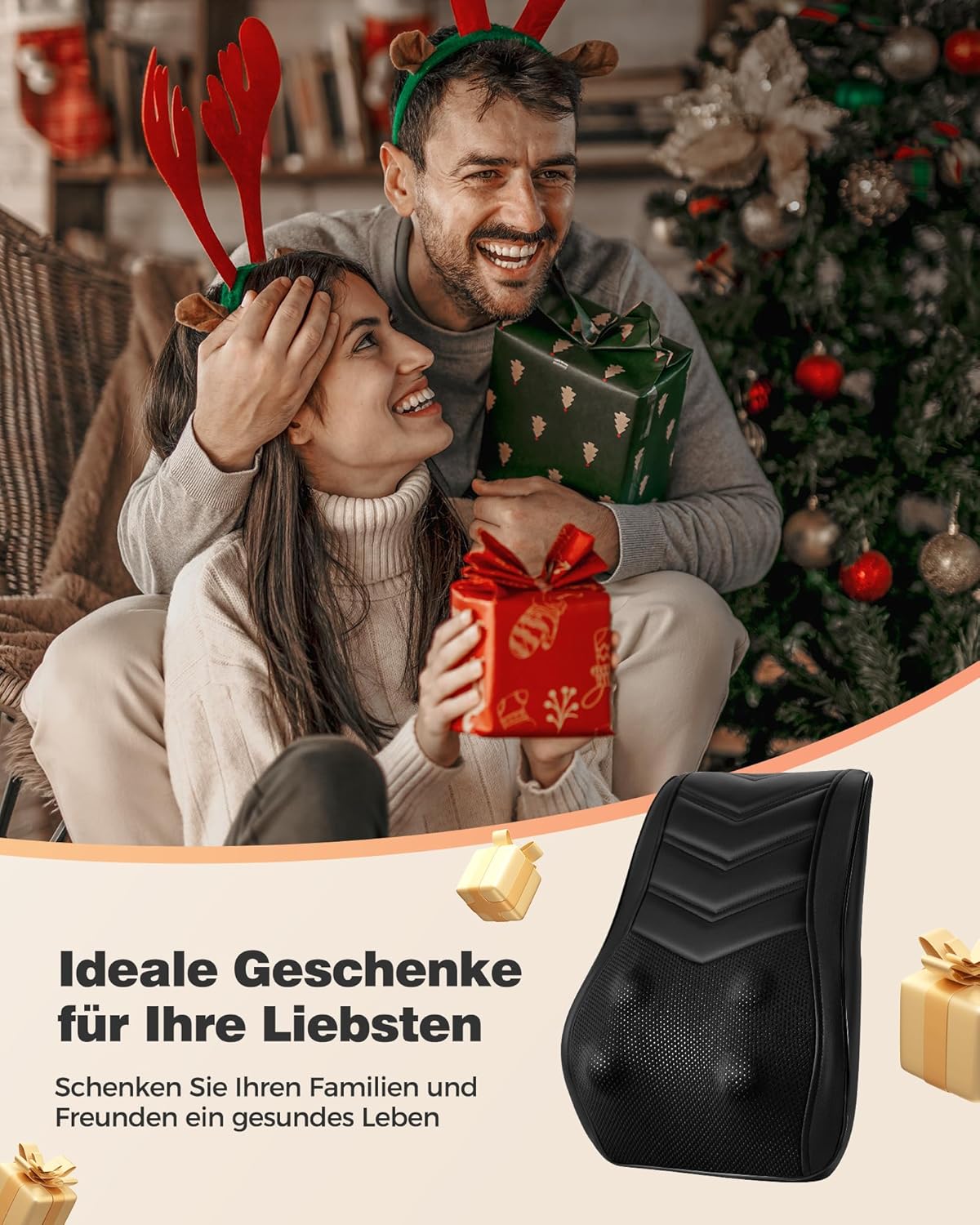 Boriwat Nackenmassagegerät mit Wärme, Shiatsu-Massagegerät 3D-Knet-Rückenmassagegerät, Massagekissen für Nacken, Schulter, Rückenschmerzen, Geschenke für Frauen, Männer, Papa, Mama – Bild 9