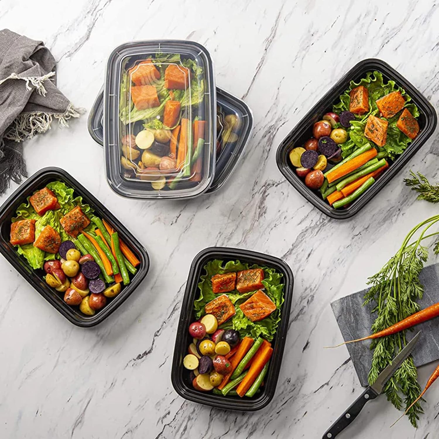 AKOLAFE 30 Stück Meal Prep Boxen, 1000 ml/35 oz Meal Prep Boxen, 1 Fach, wiederverwendbarer Meal Prep Behälter mit Deckel, luftdichte Lebensmittelbox, Kunststoff, BPA-freie Lunchbox, rechteckiger Behälter für Lebensmittel, Obst – Bild 8