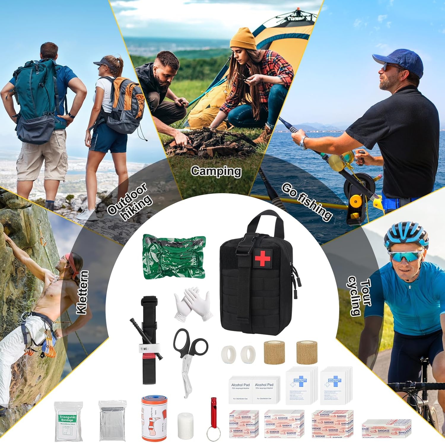 Erste-Hilfe-Set, 54-teilig, medizinische taktische Tasche, Erste-Hilfe-Trauma-Set, Erste-Hilfe-Set, Militär, medizinische Tasche für Camping, Jagd, Wandern, Zuhause, Auto, Abenteuer – Bild 7