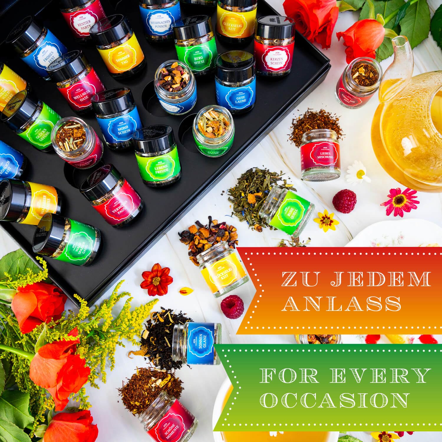 Hallingers Genuss Manufaktur Tee-Geschenkset – 24 Sorten Premium Loser Tee Probierset in edler Geschenkbox mit Rezeptheft „Tee Deluxe Selection 24“, Geschenkidee für Sie und Ihn – Bild 3