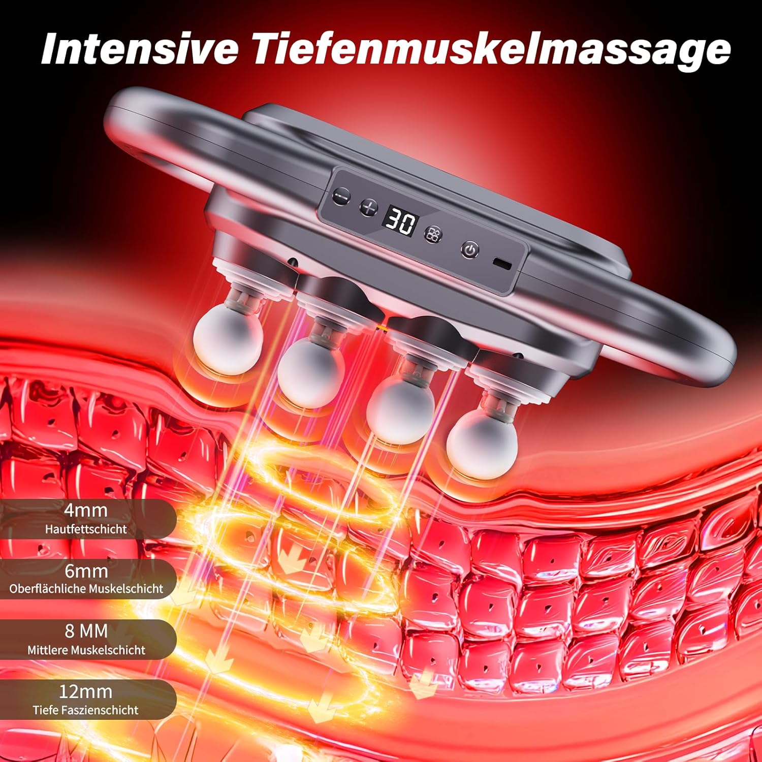 Massagepistole mit 16 Köpfen, 9 Modi und 9 Intensitäten – elektrisches Massagegerät für Rücken, Beine und tägliche Muskelentspannung – Bild 5