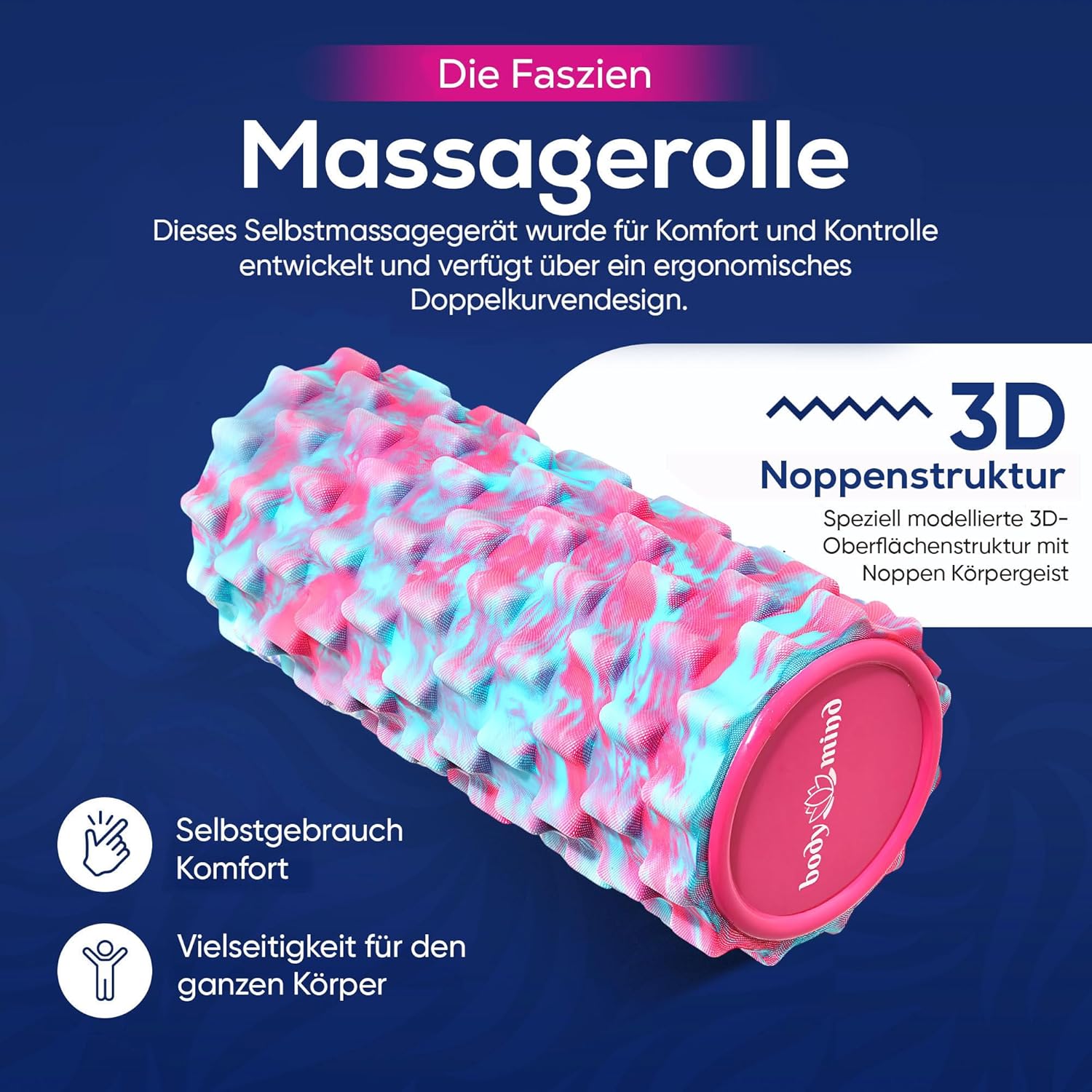 Body & Mind® Faszienrolle, Massagerolle, Fitnessrolle, Sportrolle, Therapierolle, Faszientraining für Oberkörper, Nacken, Rücken, Beine, Waden und alle anderen Muskelgruppen, 33 x 14,5 cm – Bild 2