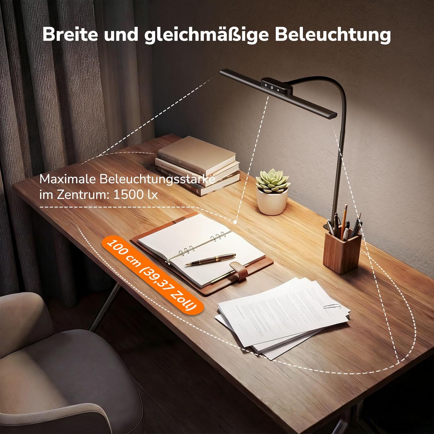 Lepro 11W Schreibtischlampe LED Klemmbare, augenfreundliche und dimmbare Schreibtischlampe, 5 Farbtemperaturen und 5 Helligkeitsstufen, mit flexiblem Schwanenhals, für Home Office und Büro, Schwarz – Bild 3