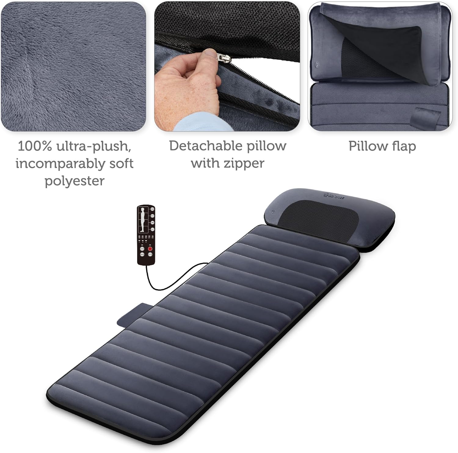 COMFIER Massagematte Ganzkörpermassage mit Wärmefunktion, Massagesitzkissen mit verstellbarem Shiatsu-Nackenkissen, 10 Vibrationsmotoren zur gezielten Linderung von Muskelverspannungen – Bild 4