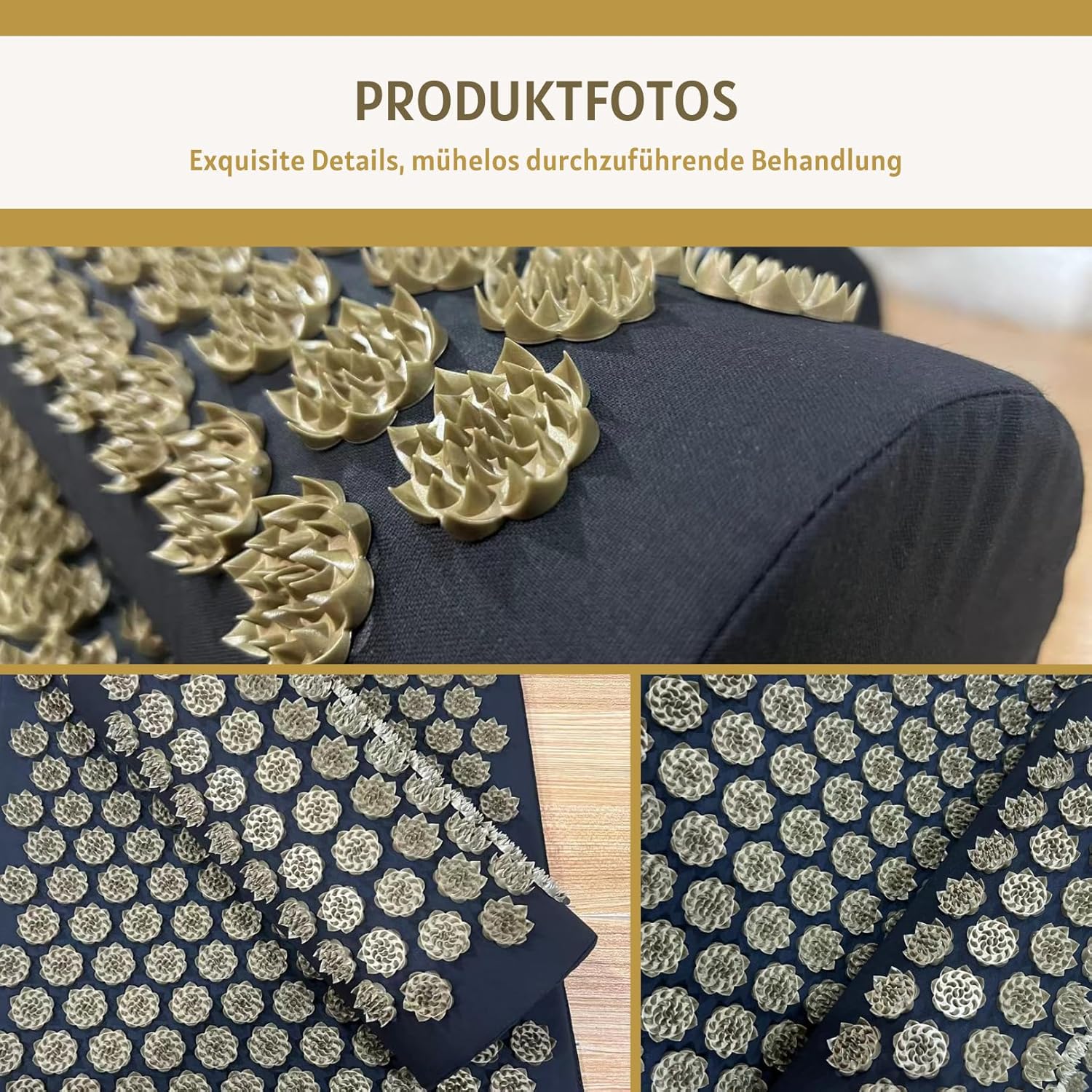 Schwarz-goldenes Akupressur-Gesundheitsset im Lotus-Design – hochwertiges Akupressurmatten- und Kissen-Set für natürliche Entspannung und Schmerzlinderung – Bild 5