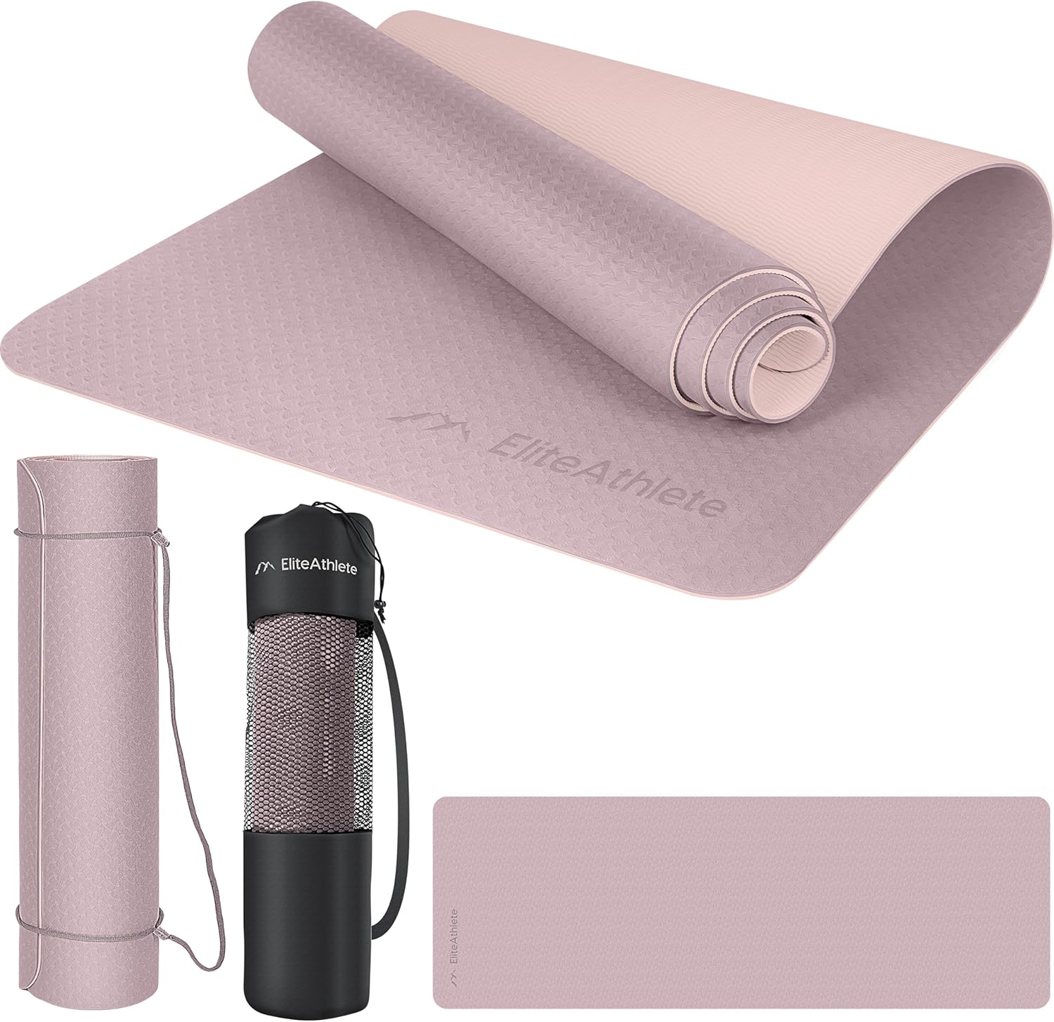 EliteAthlete Yogamatte – Sportmatte – Fitnessmatte – Gymnastikmatte gepolstert & rutschfest für Fitness, Pilates – Yogamatte – 183 cm x 61 cm x 0,6 cm – Trainingsmatte inklusive Transportgurt und Tasche