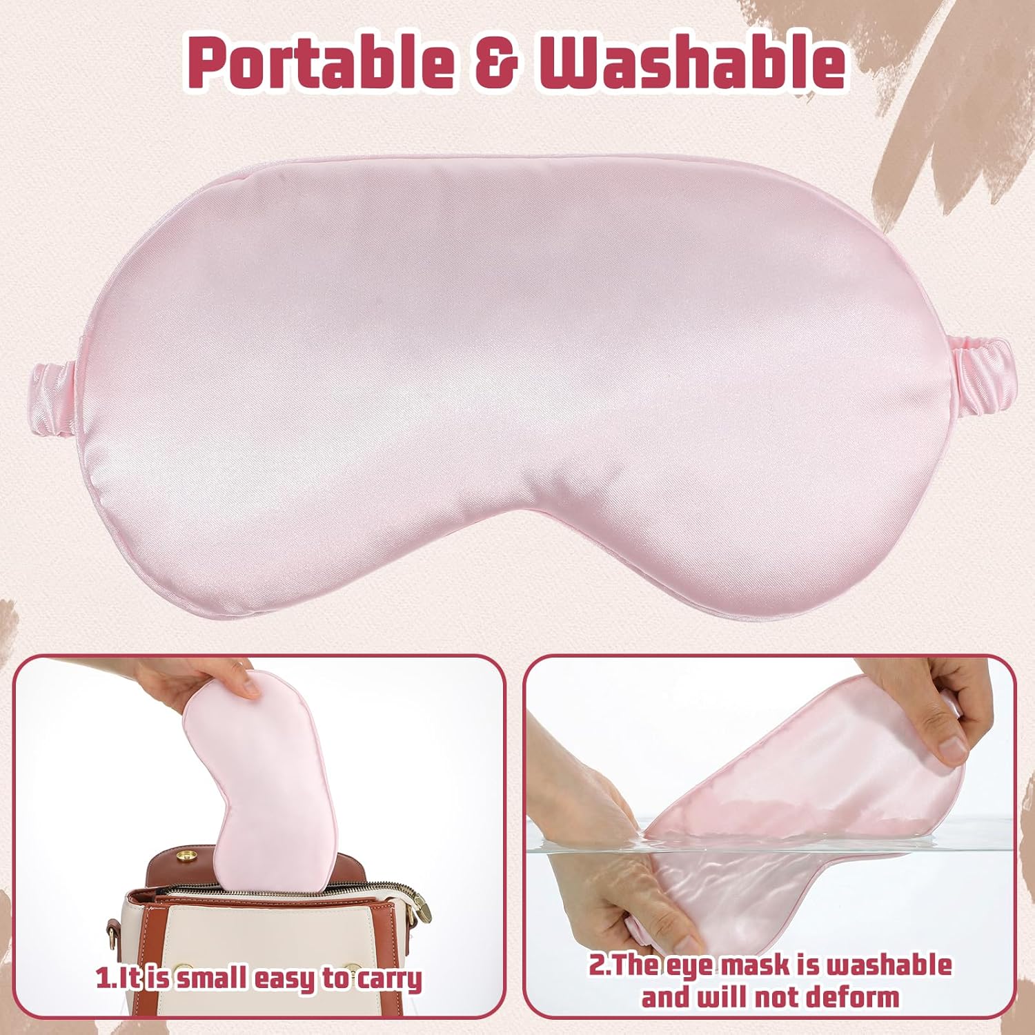 2 Stück Seidenschlafmaske Damen, weiche Seidenschlafmaske, Augenmaske mit verstellbarem Riemen, Augenmaske zum Schlafen, lichtblockierende Schlafmaske, Augenschlafschutz, Nachtmaske für Männer, Frauen, Rosa – Bild 3