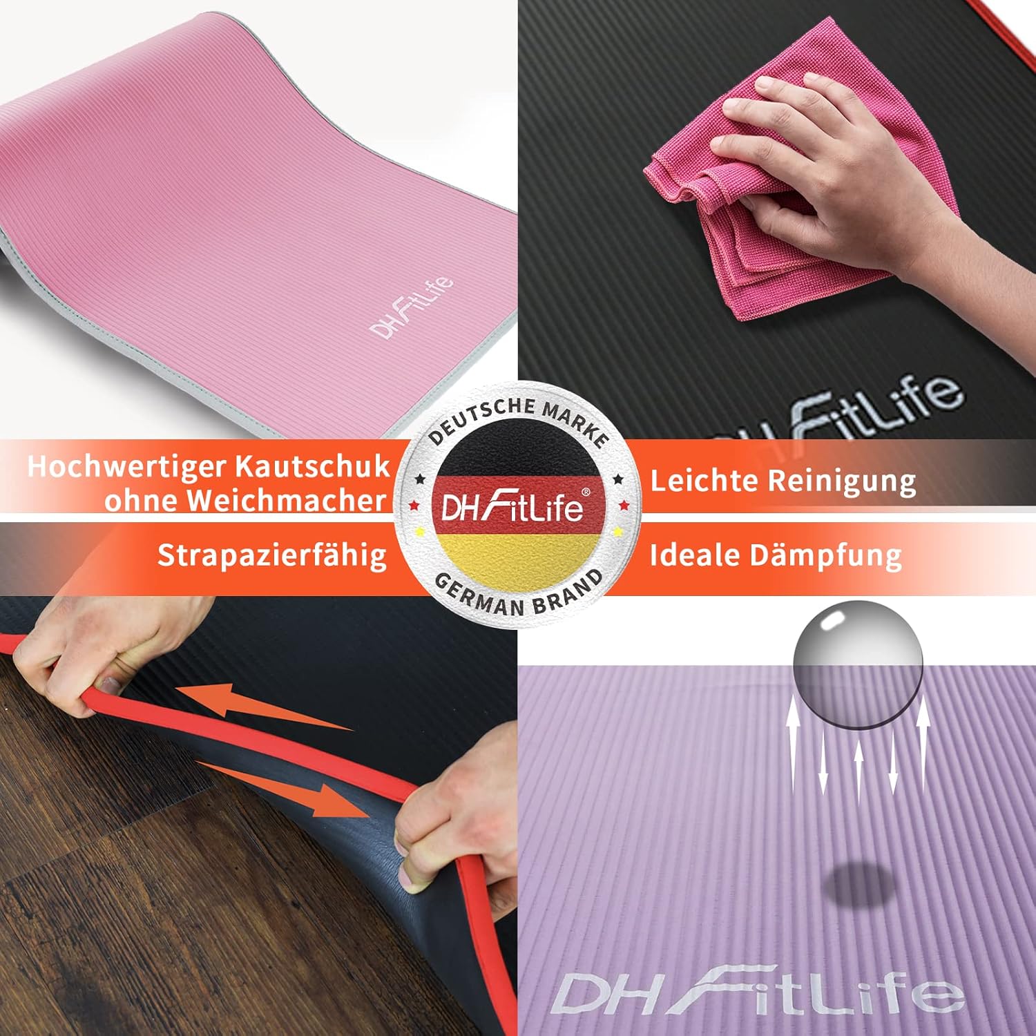 DH FitLife Trainingsmatte, Fitnessmatte, Sportmatte, 183 x 61 x 1 cm, Gymnastikmatte, extra reißfest, Yogamatte, rutschfest und dick, Trainingsmatte – Bild 4
