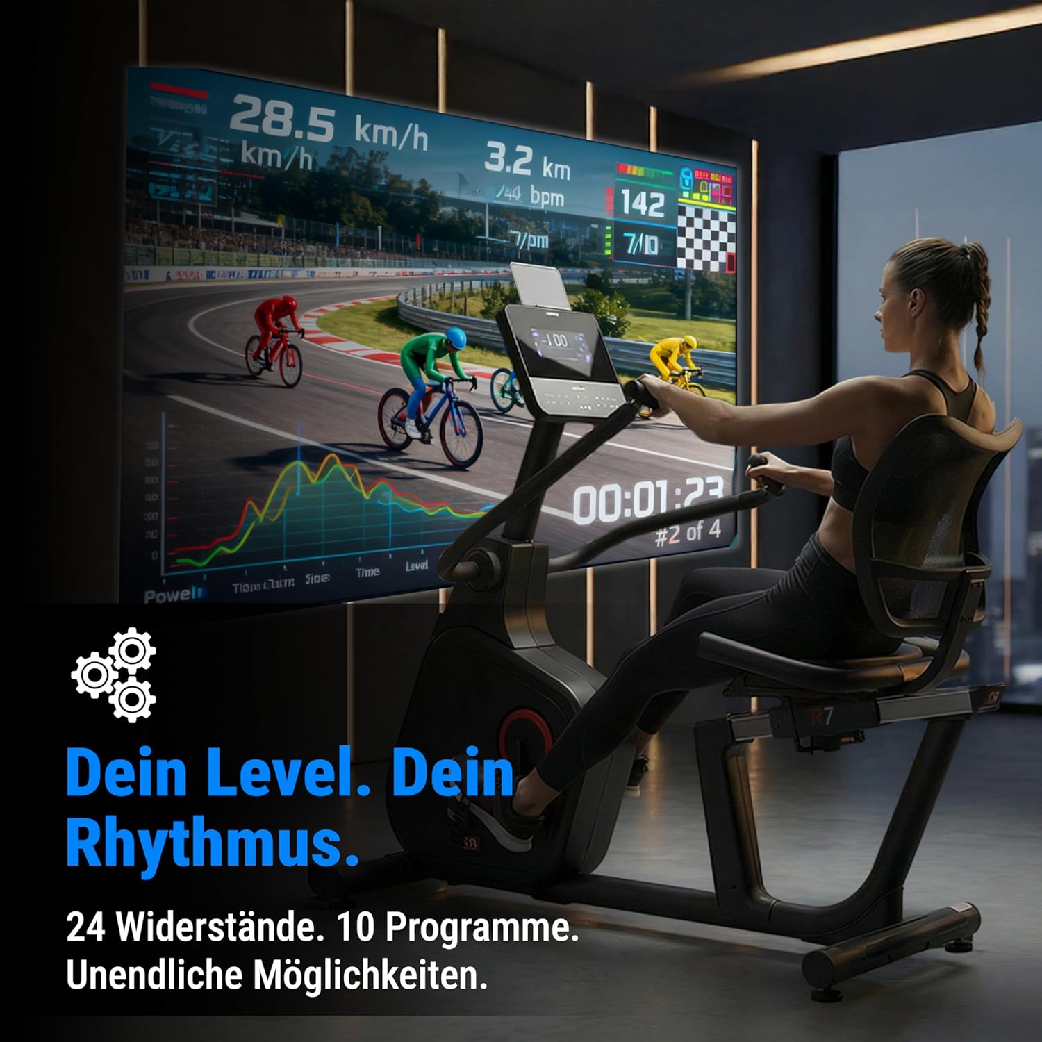 AsVIVA Recumbent Bike, Bluetooth (App-gesteuert), Handpulssensoren, integrierter Herzfrequenzmesser (inkl. Brustgurt), 16 computergesteuerte Stufen, ergonomischer Sitz (Rückenlehne). – Bild 5