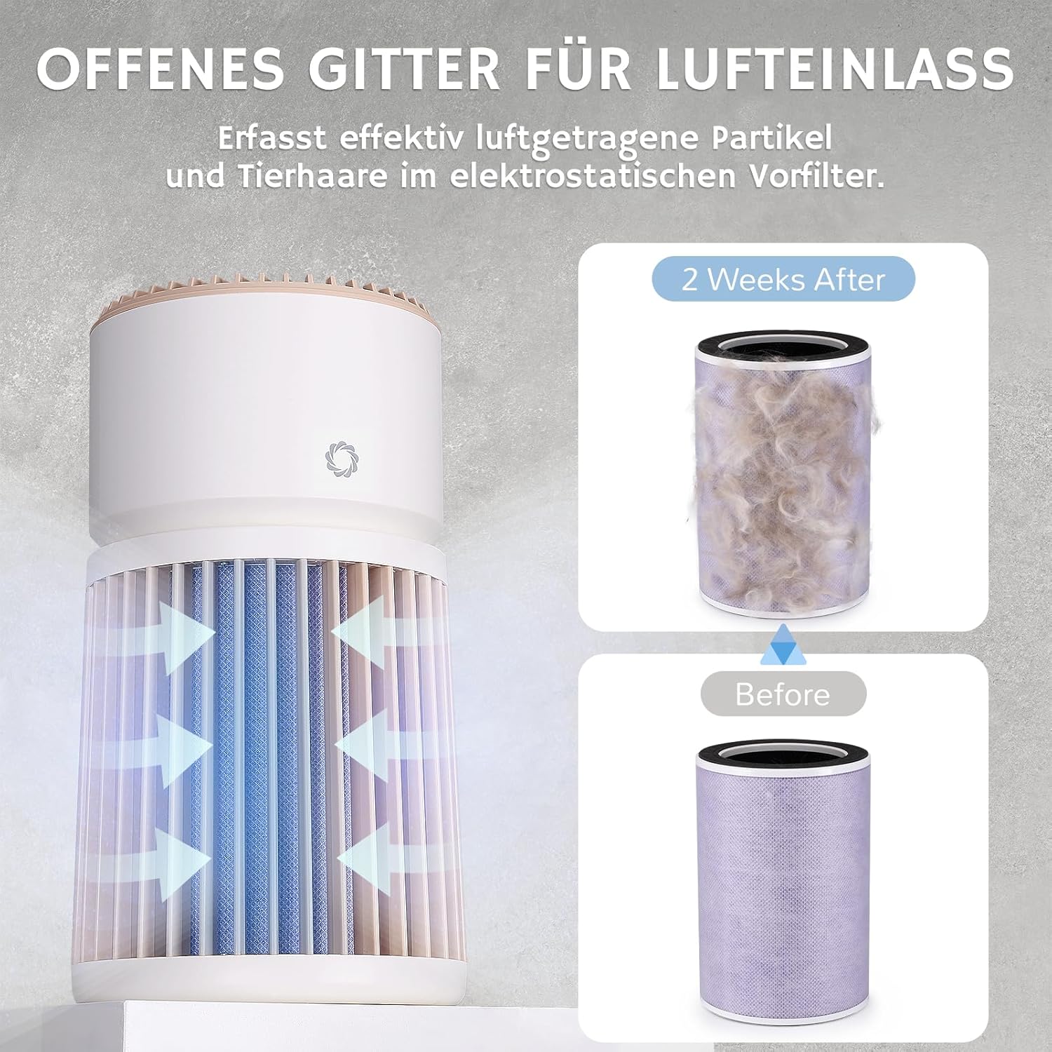 Airthereal Haustier-Luftreiniger mit H13-Geruchsfilter – entfernt Tierhaare, Hautschuppen, Katzenuringeruch, Staub, Rauch – für Räume bis zu 325 m², PM2,5-Sensor, 360°-Lufteinlass, AGH400 – Bild 3