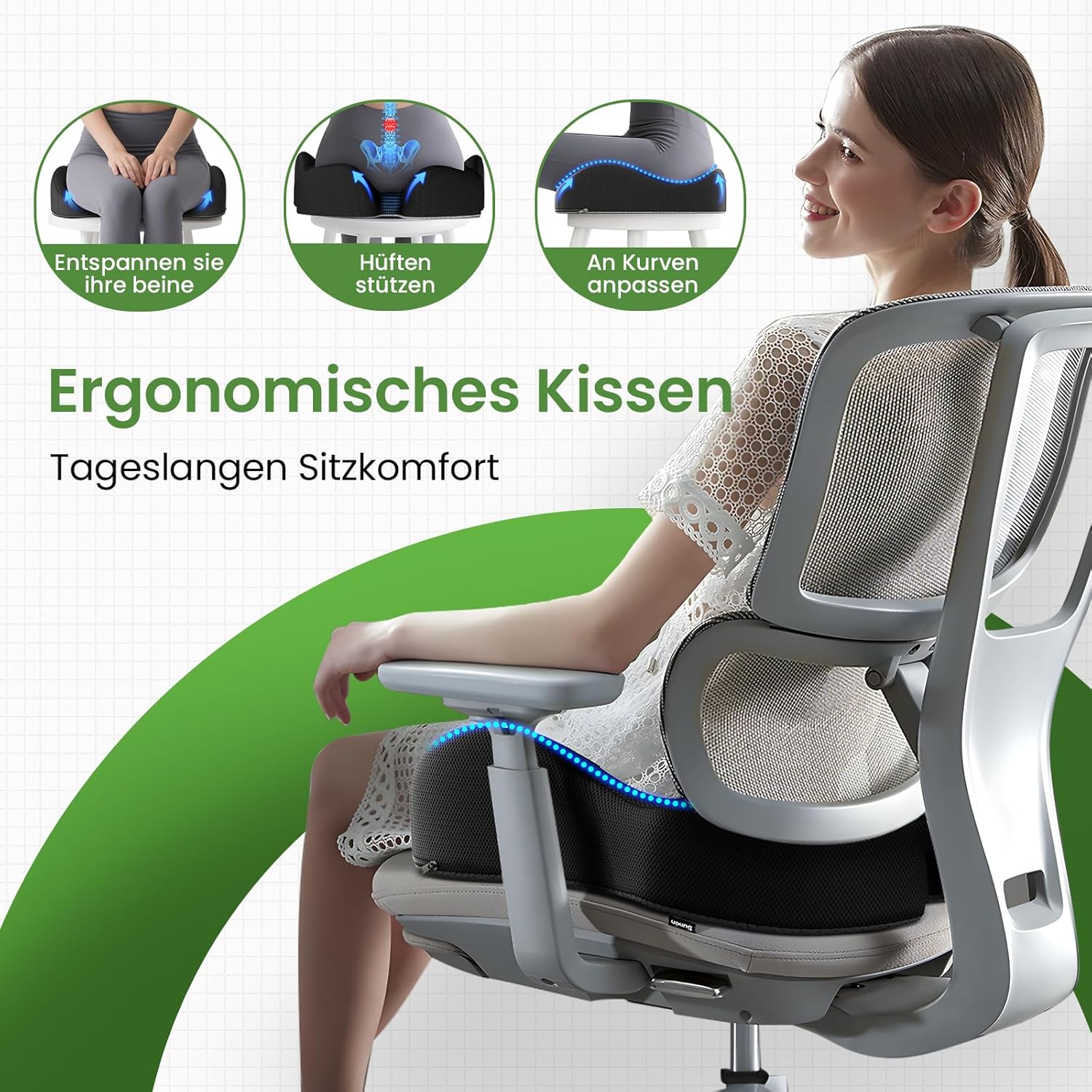 A-Pce Memory Foam-Sitzkissen, Komfortkissen für Bürostuhl, ergonomisches Sitzkissen für Zuhause, Büro und Auto, Autositzkissen zum Fahren, rutschfeste Unterseite – Bild 6
