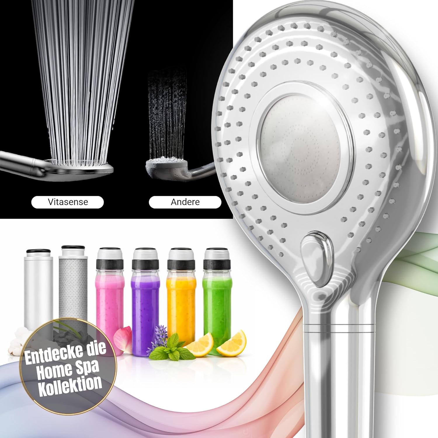 Duschkopf mit Filter – Regendusche mit Kalkfilter, 3 Wassersparstufen, universeller Duschkopf mit hohem Wasserdruck, wassersparender Duschkopf, Duschfilter, Chrom – Bild 7