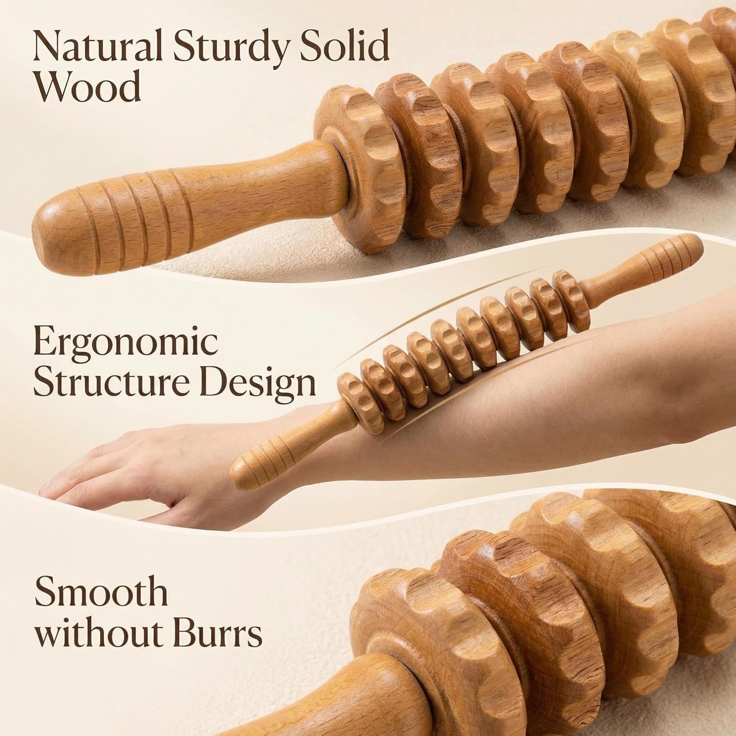 Faszienstab Holz Massageroller, Faszienroller Holz, Massageroller Massagegerät, Massageroller mit Griff, Massagestab, Faszienroller Massagegerät, Therapiemassagegerät – Bild 7