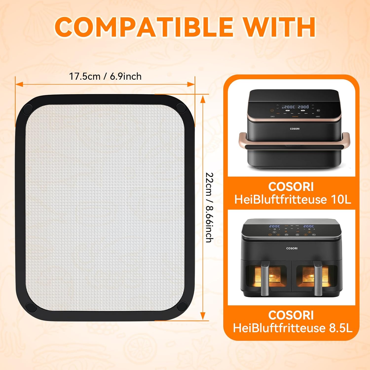 2 Stück Edelstahl-Spritzschutz für Heißluftfritteuse für Cosori CAF-R901-AEU 8,5 l/Dual Blaze TwinFry 10 l, Heißluftfritteuse-Zubehör für Cosori Heißluftfritteuse 8,5 l, Schutz für obere Heizelemente – Bild 2