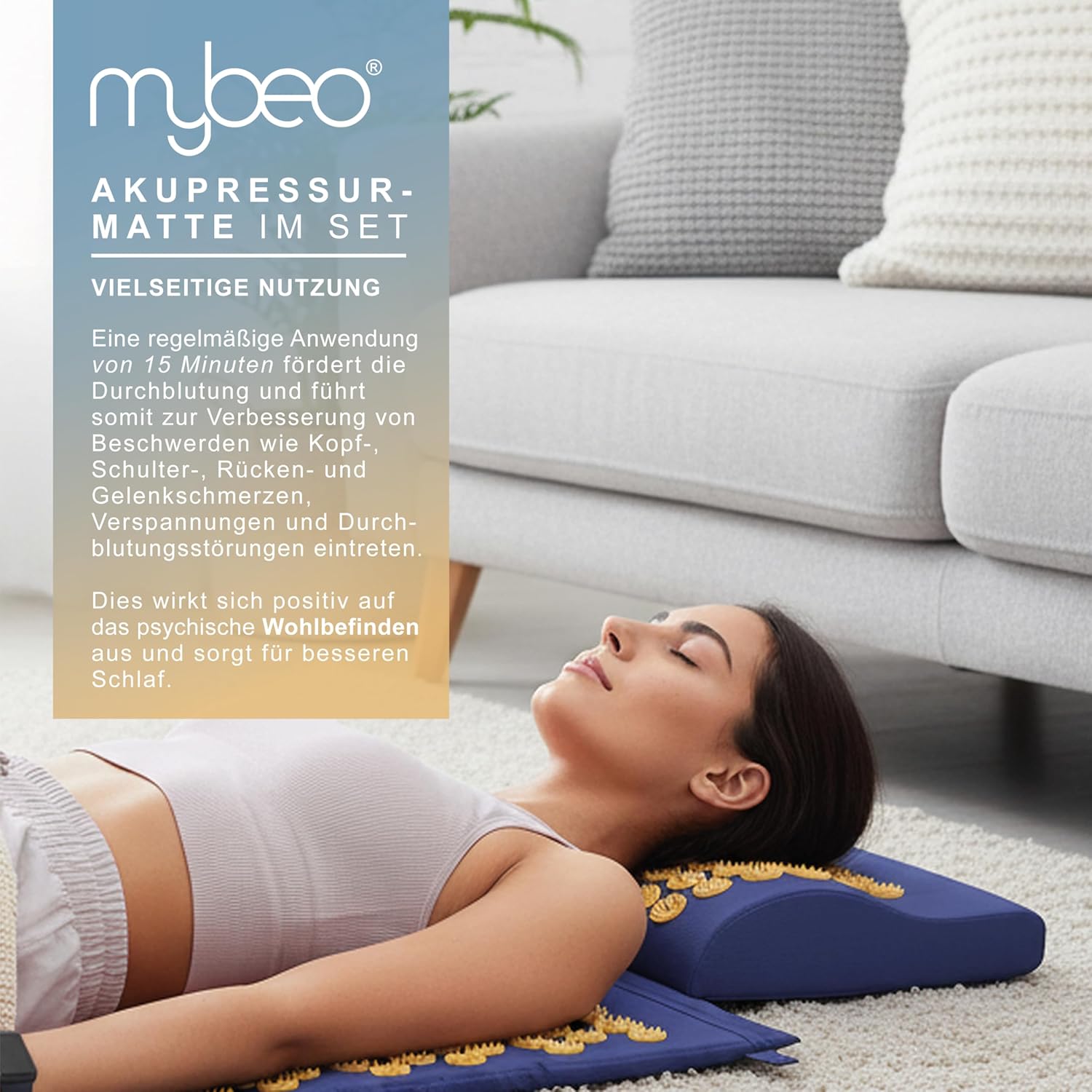 Mybeo – Akupressurmatte aus Naturfaser – mit Kissen – Yantra-Matte – Linderung von Rückenschmerzen – Linderung von Nacken- und Fußschmerzen – mit Tragetasche – Nadelmatte – Tiefenentspannung – Nackenkissen im Lieferumfang enthalten – Bild 4