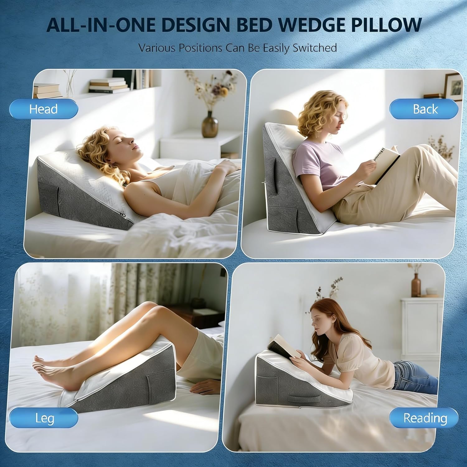 Keilkissen für Bett und Sofa, doppeltes Lesekissen für Rückenkissen, Betterhöhung, Rückenstützkissen, Lesekissen aus hochdichtem Schaumstoff für Rücken, Beine und Knie beim Spielen (unabhängig) – Bild 7