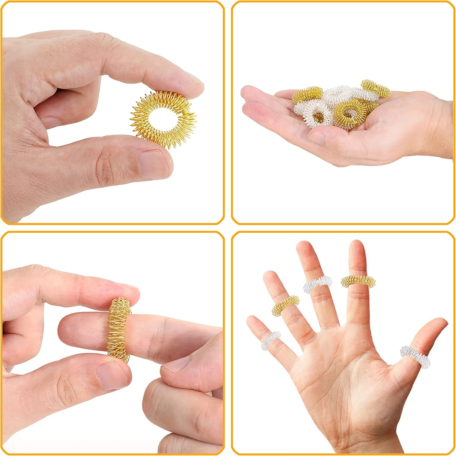 Premium Akupressurring (12er-Set) – Verbessertes Konzept 2020 – Fingermassagering – Akupressurringe | Massageringe für das Handgelenk | Anti-Stress-Fingermassagering – Bild 3