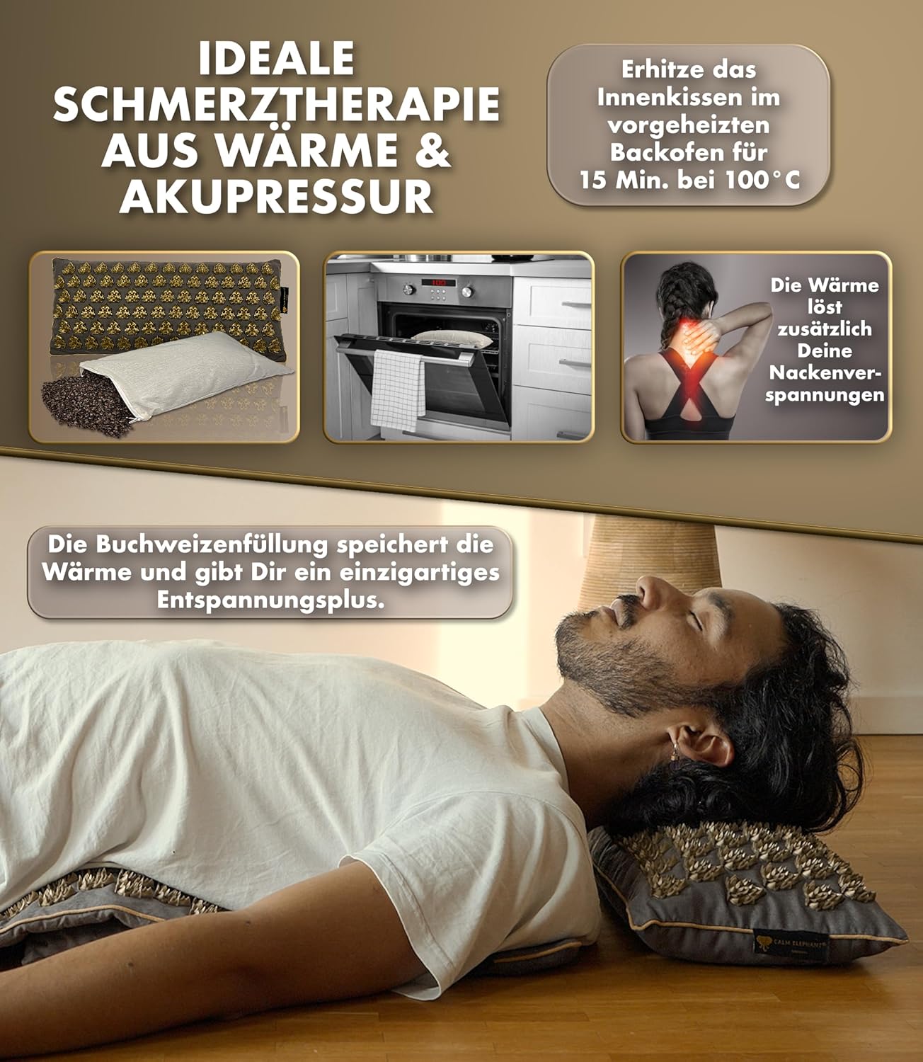 CALM ELEPHANT ORIGINAL Akupressurmatte XXL, große Größe, intensiv für fortgeschrittene Benutzer – Mandala Pro XXL Premium-Set (+158 % mehr Fläche und extra spitze Spitzen) – Verspannungen lösen, Akupunkturmatte, grau – Bild 3