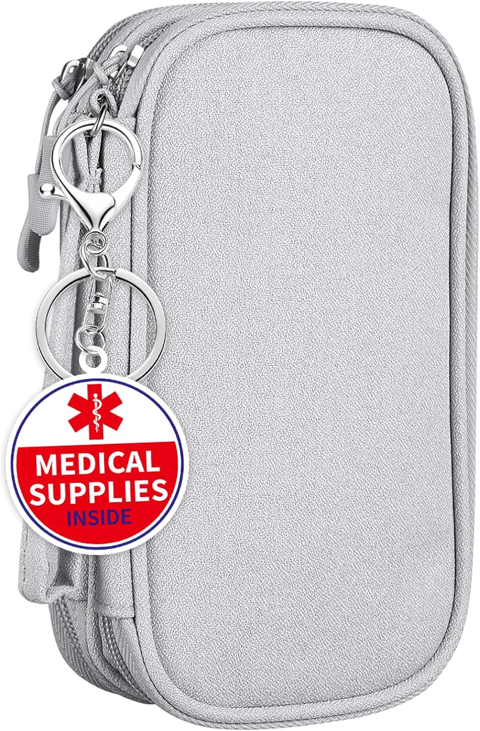 Diabetikertasche, Reiseetui für Diabetikerbedarf, doppellagige Tragetasche für Blutzuckermessgerät, Insulinstift, Teststreifen, Spritzen, Nadeln, tragbarer Organizer für Medikamente, z-grau