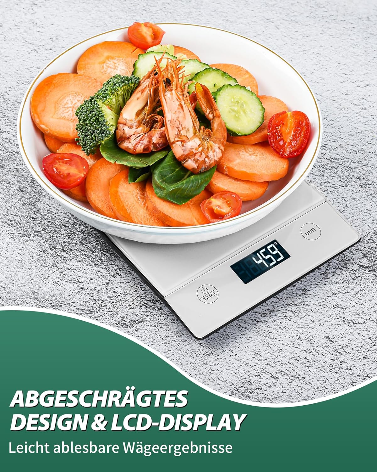 Küchenwaage Digital 10 kg Küchenwaage Glas Digitalwaage Wasserdicht Elektronische Haushaltswaage zum Backen, Tarafunktion, Touch-Taste, 1 g genau – Silber – Bild 6