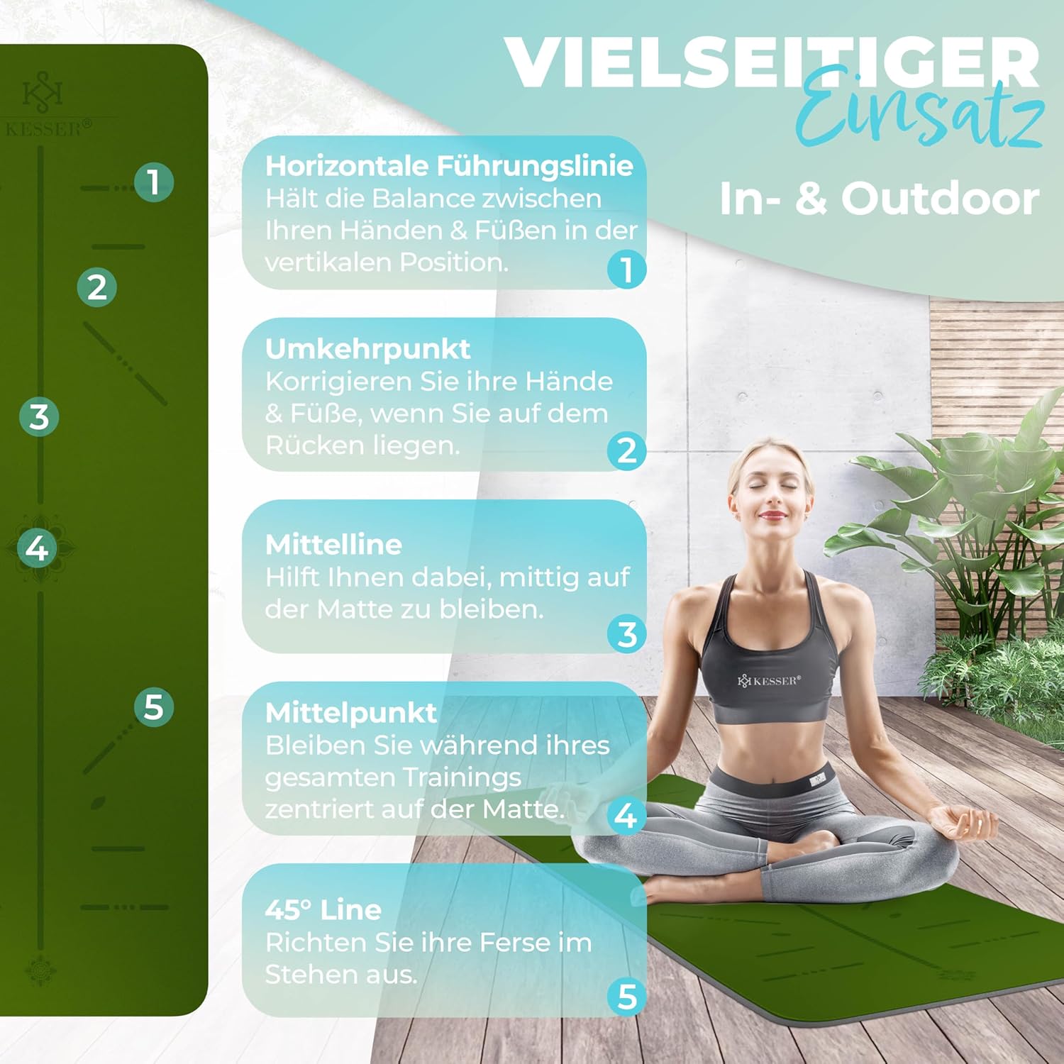 Kesser® Gymnastikmatte mit Tragegurt, rutschfeste TPE-Yogamatte, gepolsterte und rutschfeste Fitnessmatte, 183 x 61 cm, Trainingsmatte für Fitness, Sport, Pilates und Gymnastik-Workout, extra dick – Bild 6