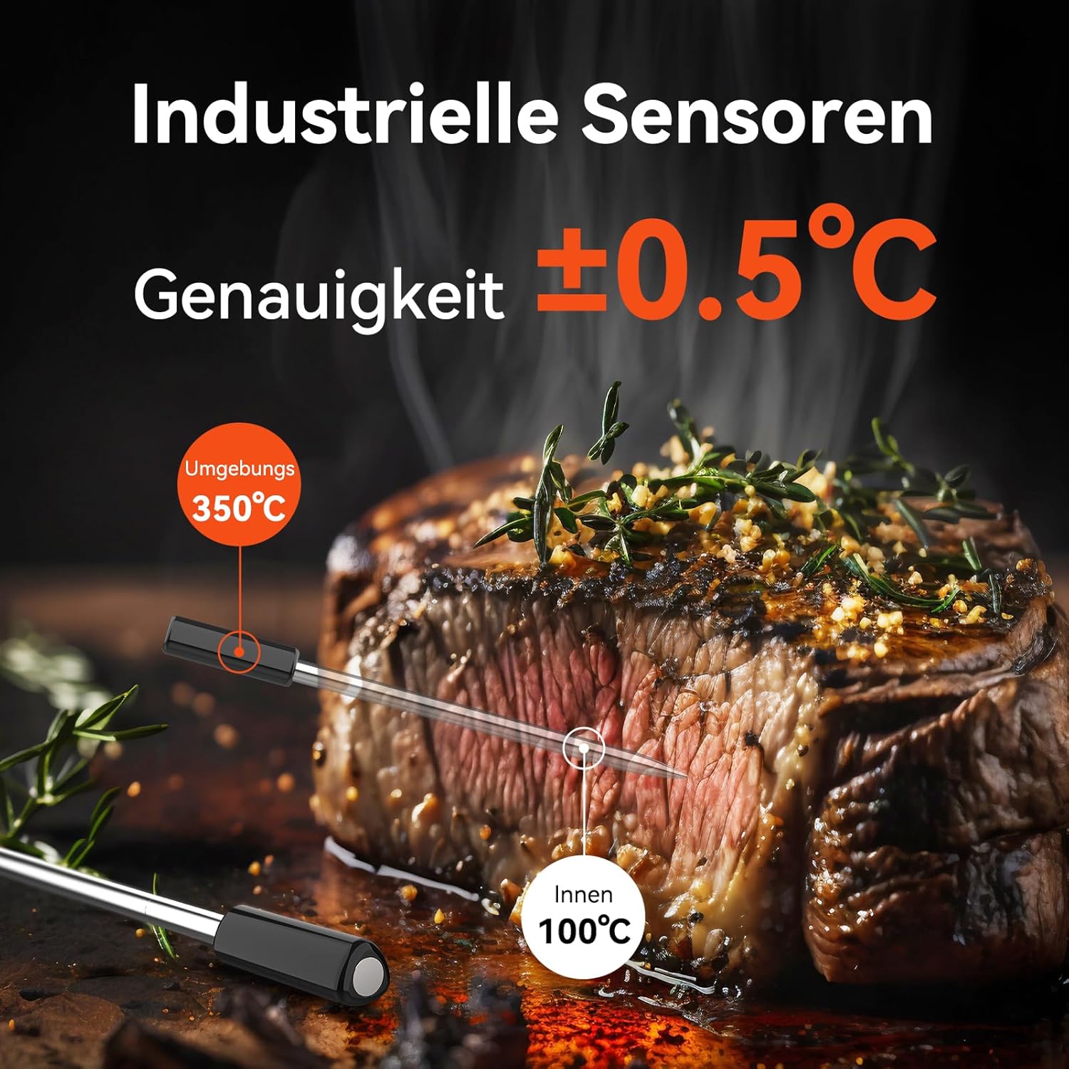Pro Fleischthermometer kabellos mit WLAN und Bluetooth, App-Überwachung mit Timer und Alarm, IP67 wasserdicht und ölbeständig, kabelloses Fleischthermometer für BBQ, Ofen, Grill, Küche – Bild 3