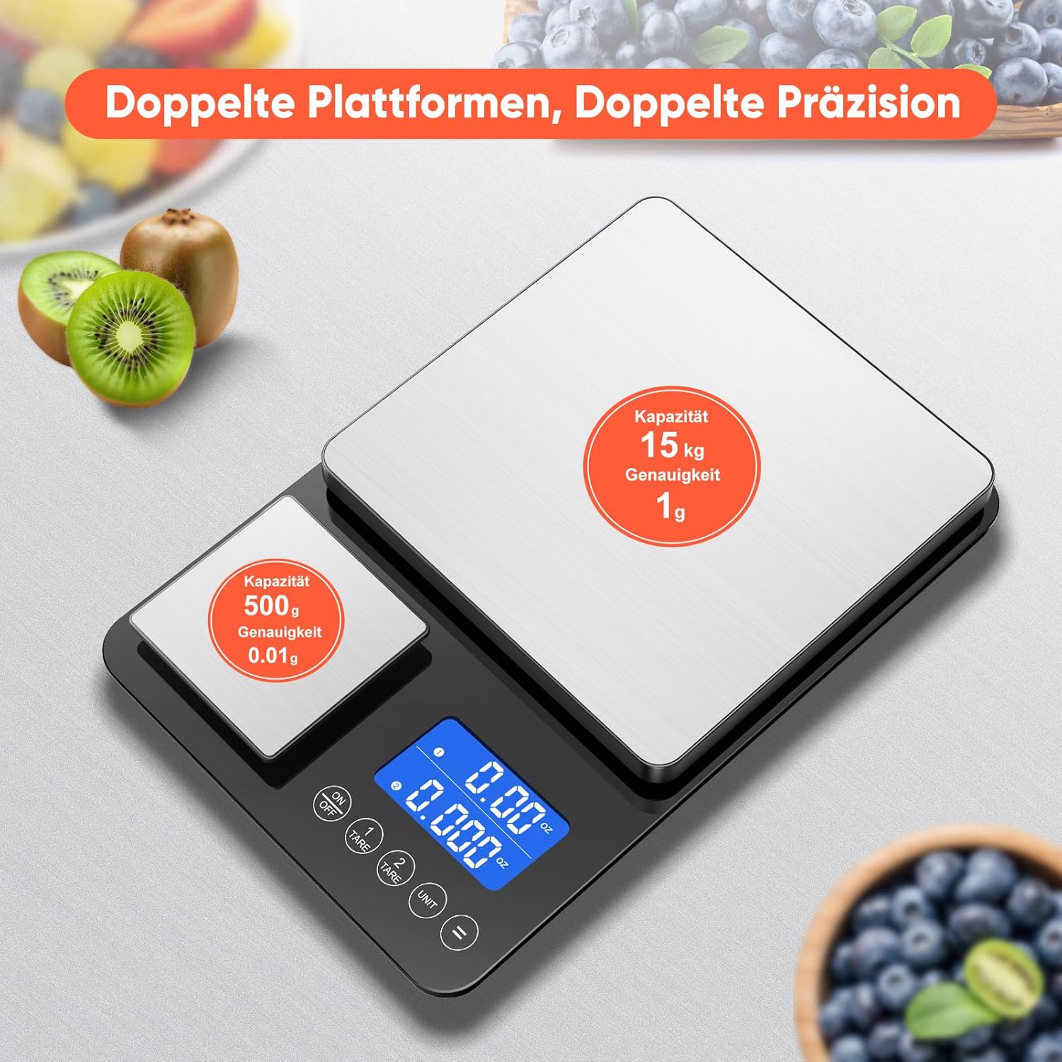 Digitale Küchenwaage mit LCD-Display und Tara-Funktion, präzise 1-g-Messung zum Backen und Kochen, Silber – Bild 6