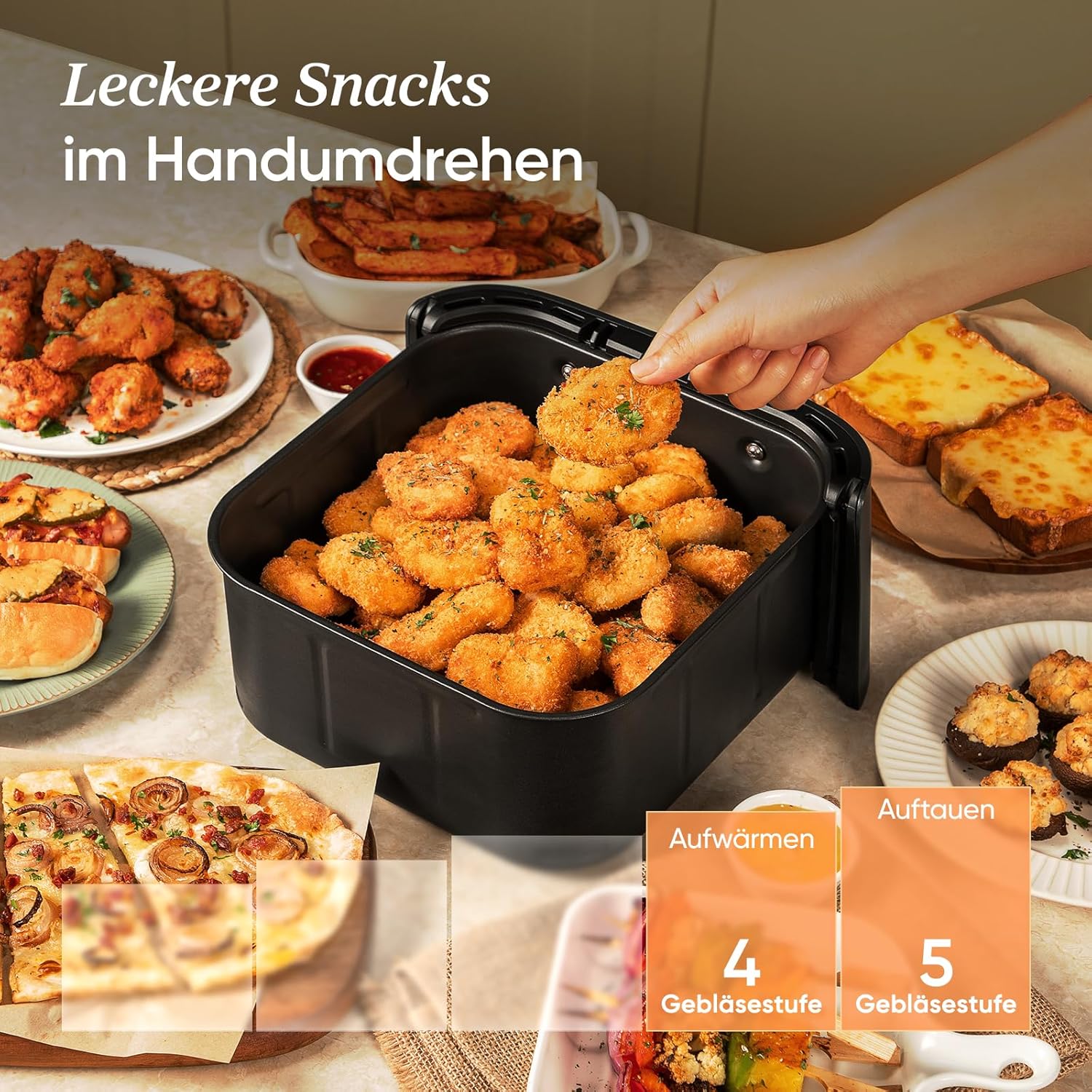 Cosori Turboblaze Heißluftfritteuse Airfryer, 9-in-1-Luftfritteuse XXL 6L, leiser Gleichstrommotor mit 5 Geschwindigkeitsstufen, Grillen, Backen, Fermentieren, Dörren, 87 Rezepte, 64 % Energieeinsparung, Weiß – Bild 5