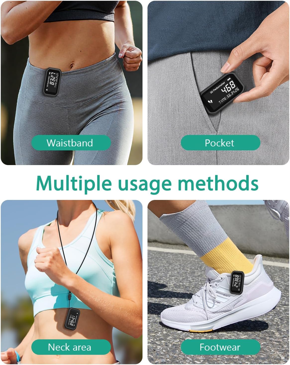 3D Schrittzähler Clips, ORIA Pedometer Schrittzähler, Einfacher Fitness Tracker Fußgelenk Rollator wasserdichter Kalorienzähler für Senioren Damen Kinder, Lanyard,Uhr, Ohne App und Handy,Hosentasche – Bild 6