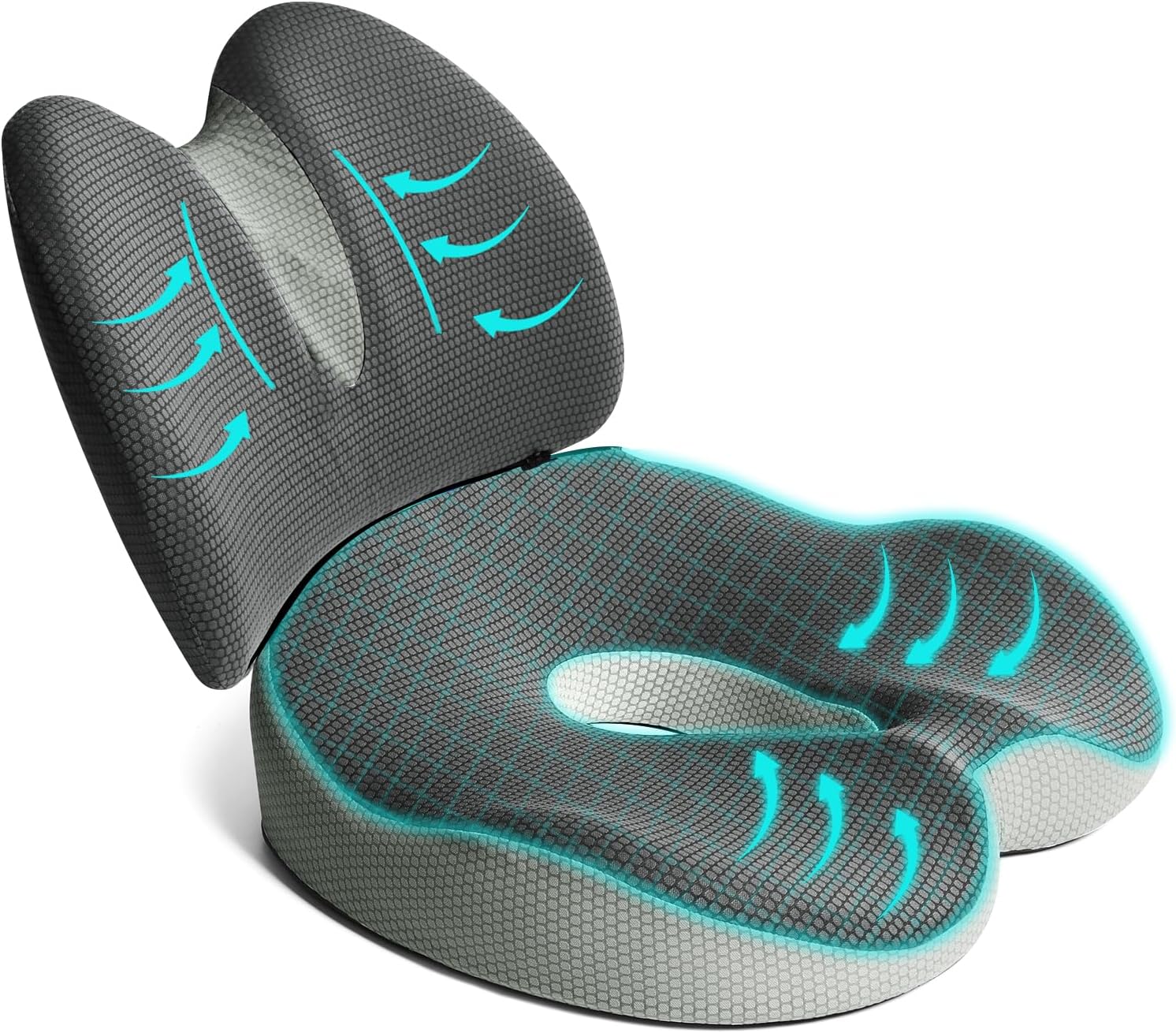 Suewidfay 2-in-1 Sitzkissen und Rückenkissen-Set, ergonomisches Memory-Schaum-Lendenkissen und Sitzkissen Stuhl, Sitzkissen Auto, für Bürostuhl, Autositz, Rollstuhl, Büro, Auto