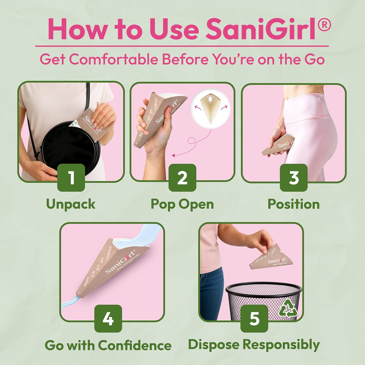 SaniGirl Urinella weibliches Uriniergerät, Einweg-Damenhygieneprodukte für Frauen, stehende Pinkelhilfe, Pinkel-Trichter, Toilette, Porta Potti, Outdoor-Reise-Urinal für Frauen (50 Stück, einzeln verpackt) – Bild 6