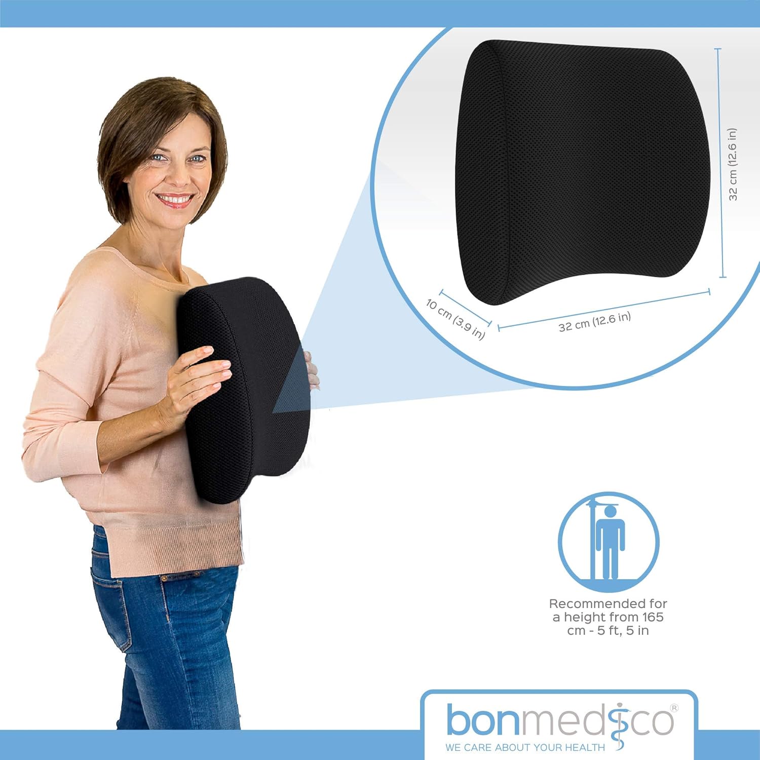 bonmedico Bürostuhlkissen – Memory Foam Lendenkissen für Büro, Auto & Zuhause, ergonomische Rückenstütze, XS, Schwarz, Lendenwirbelstütze – Bild 7