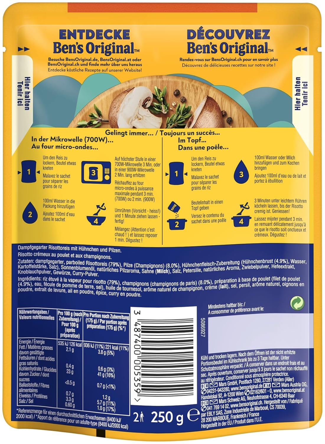 BEN'S ORIGINAL Fertiggericht Risotto mit Huhn und Pilzen 6 x 250 g – Bild 3