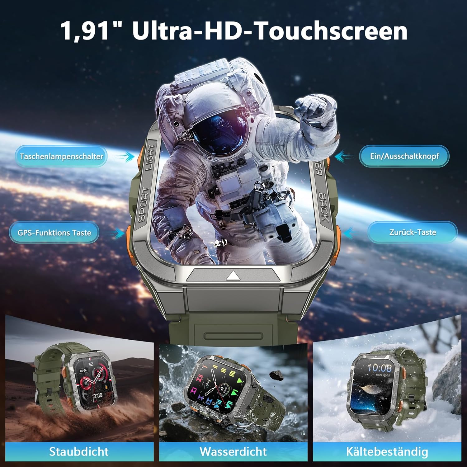Blackview Smartwatch Herren mit integriertem GPS & Kompass, Bluetooth-Anrufe, 900 mAh Akku, Sportuhr mit Schrittzähler, Fitnessuhr, 110+ Sportmodi, Gesundheits- und Schlafmonitor, Uhr für Android iOS – Bild 3