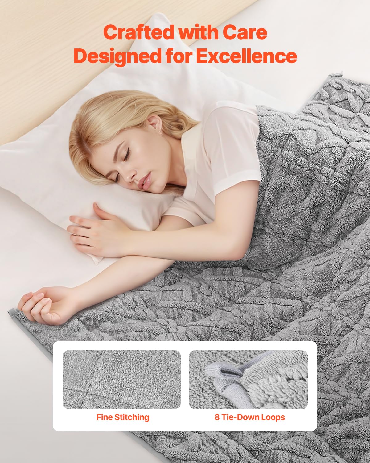 VEVOR Gewichtsdecke, 9 kg, Therapiedecke 1524 x 2032 mm, Gewichtsdecken Queen Size, Sherpa-Fleecedecke mit Glasperlen, für Erwachsene mit 90–113 kg, Linderung von Angstzuständen und Stress, Grau – Bild 4