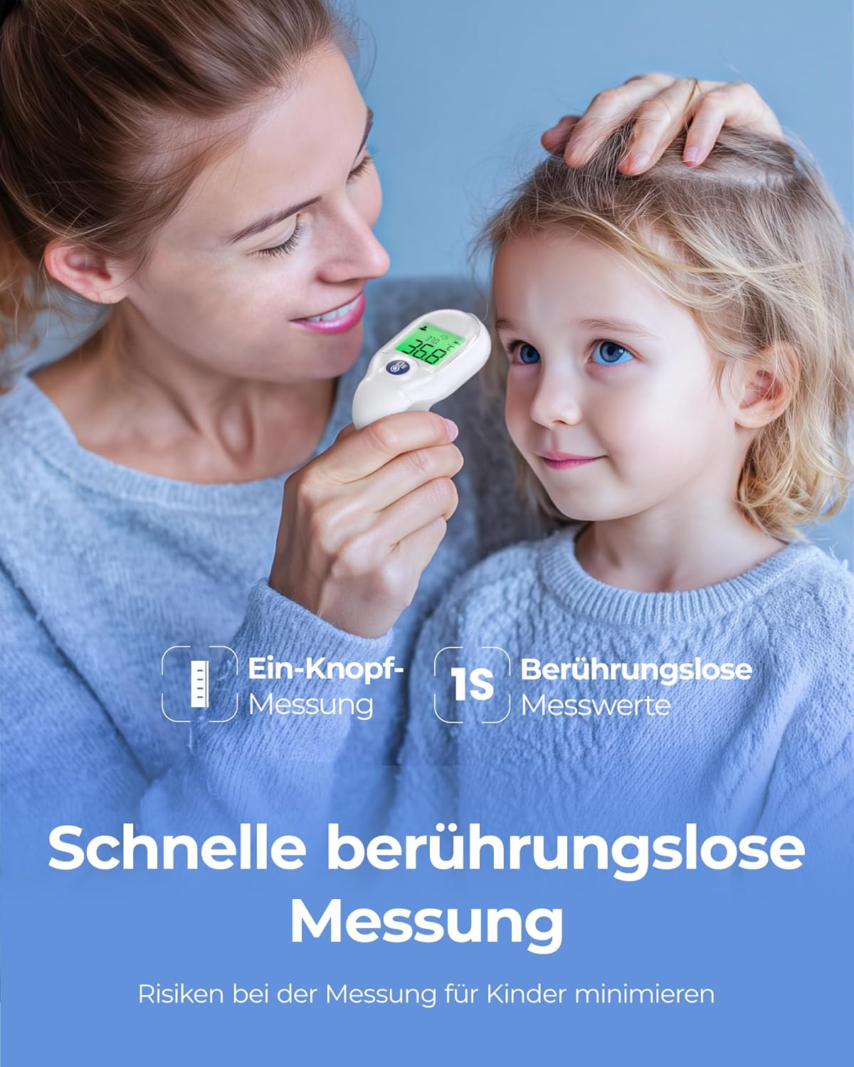 Femometer Fieberthermometer für Babys, Kinder und Erwachsene, kontaktlos, Infrarot, Messung in 1s, dreifarbiges Display, Objekt- und Raumtemperatur, tragbar für den Reisegebrauch, Fieberwarnung, weiß – Bild 4